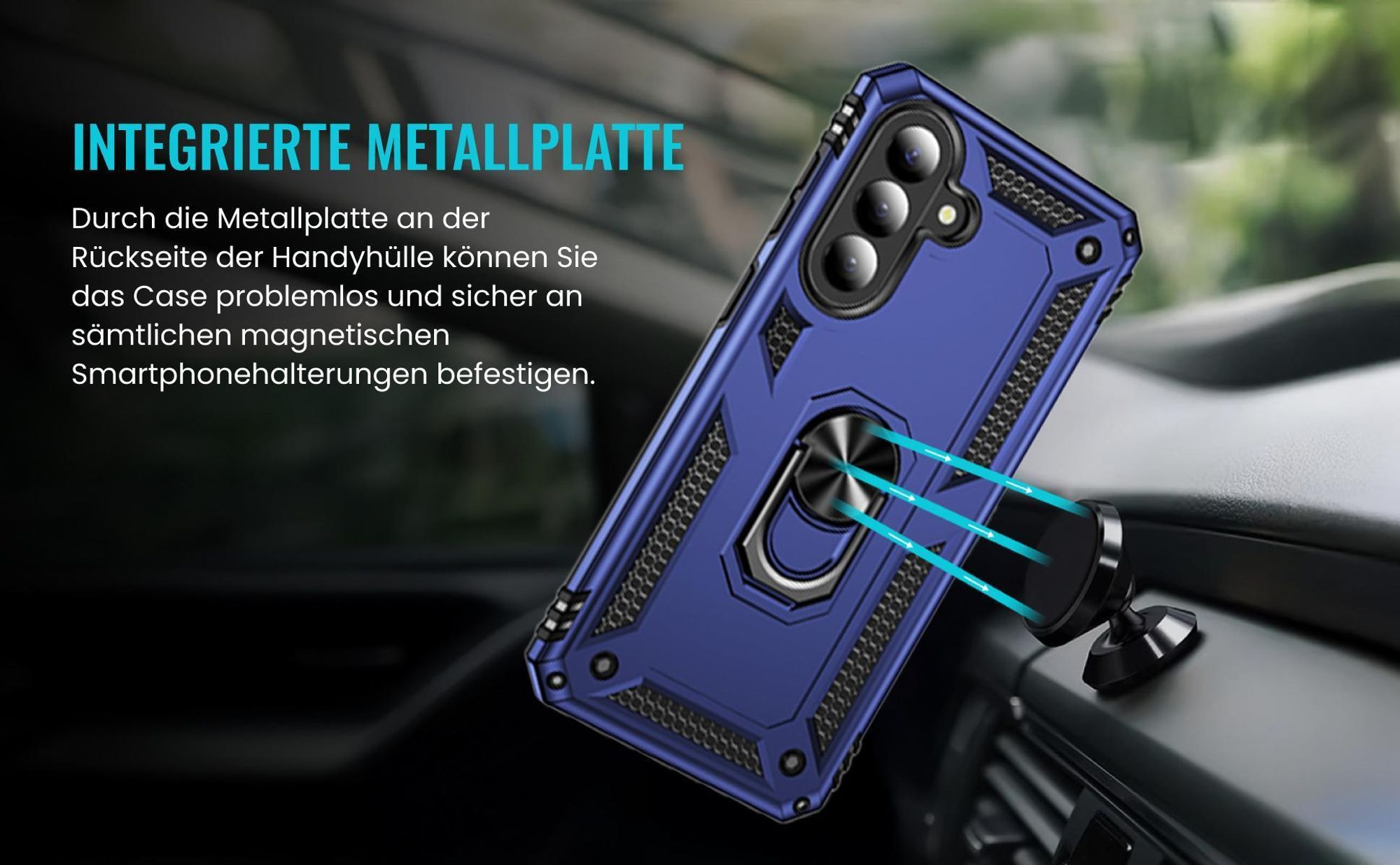Bumper für Samsung Galaxy A57 5G in Blau mit Metallplatte