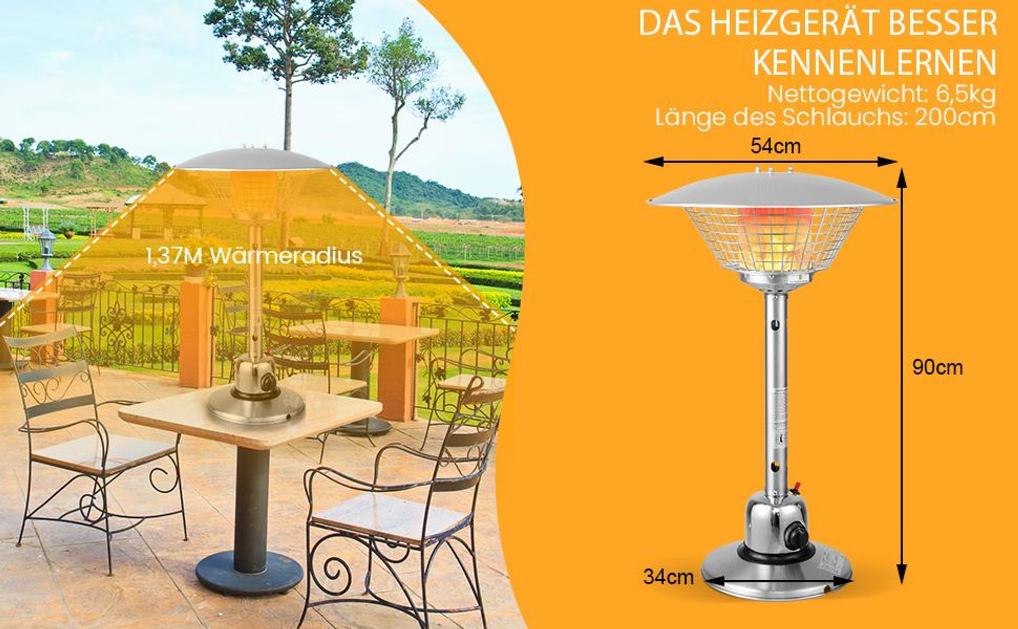 COSTWAY Terrassenheizer für Tischplatte mit beschwertem Sockel, 4000W