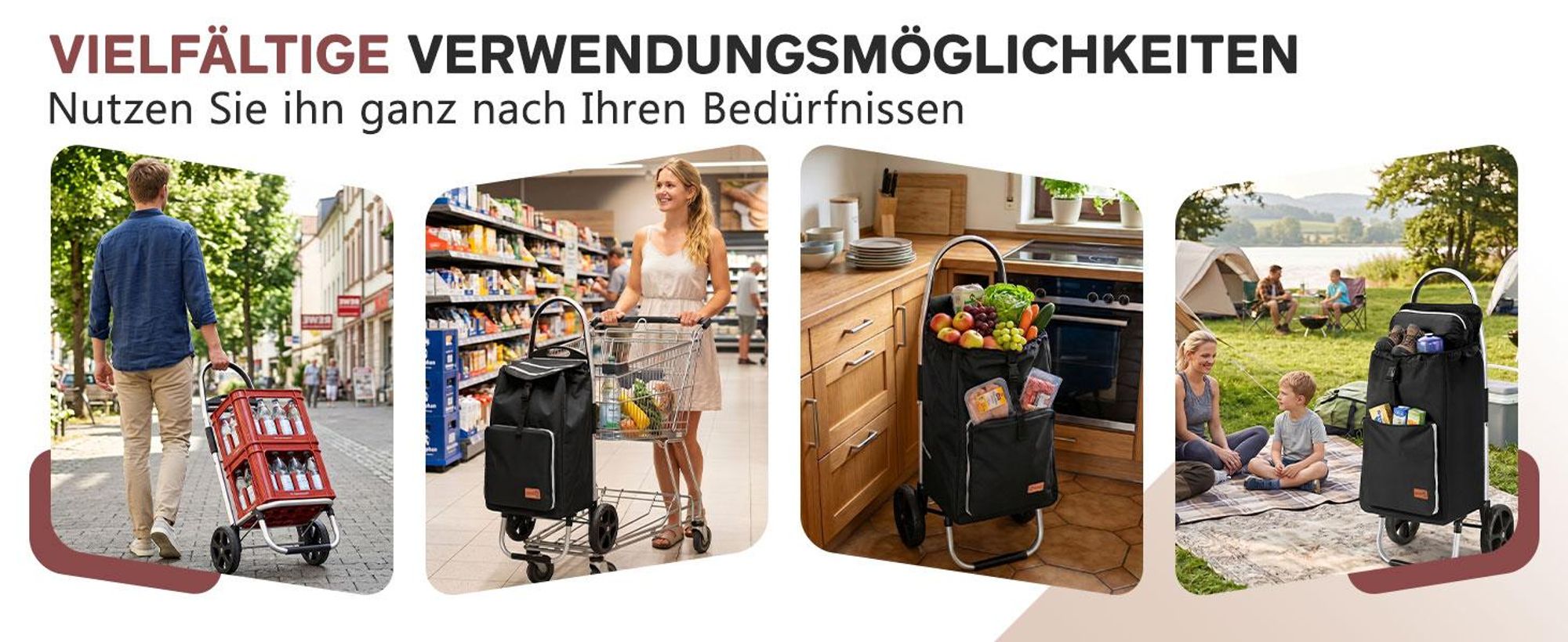 Sekey Klappbar Einkaufstrolley 2 Räder Aluminium, mit 50L Wasserdichter Tasche, Kühlfach, Schwarz
