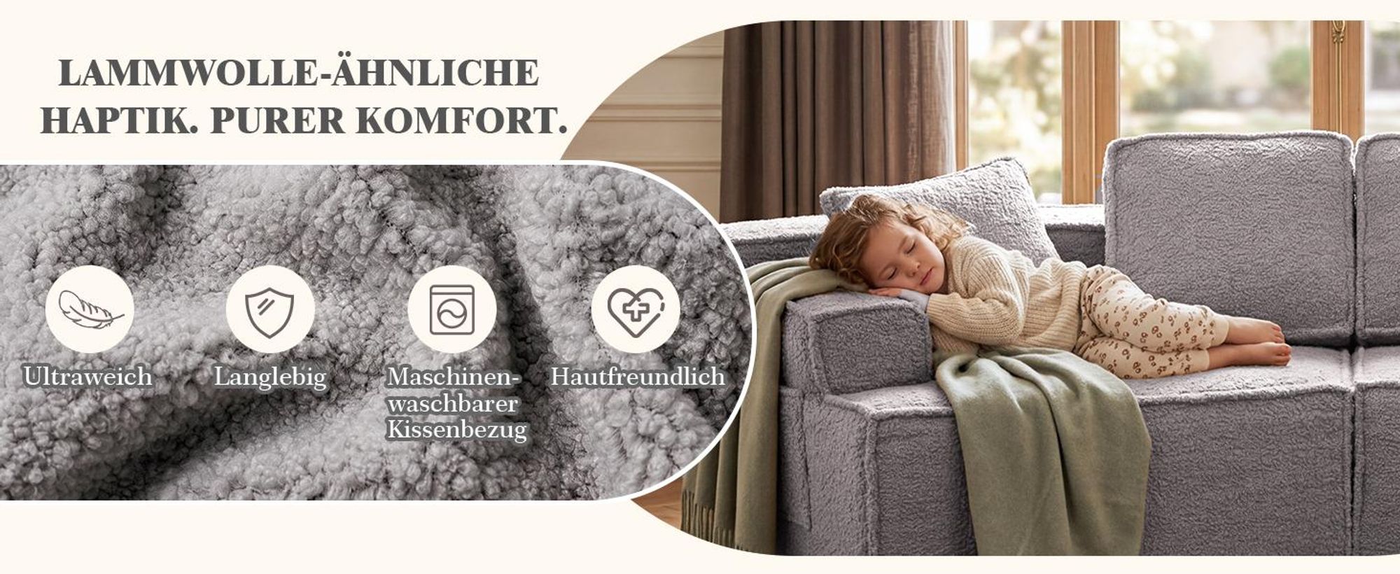 COMHOMA Sofa 2 Sitzer, 228 x 75 x 67 cm, modulares Schlafsofa, Polstersofa, mit Aufbewahrungstasche, Couch mit schlaffunktion, Keine Montage erforderl