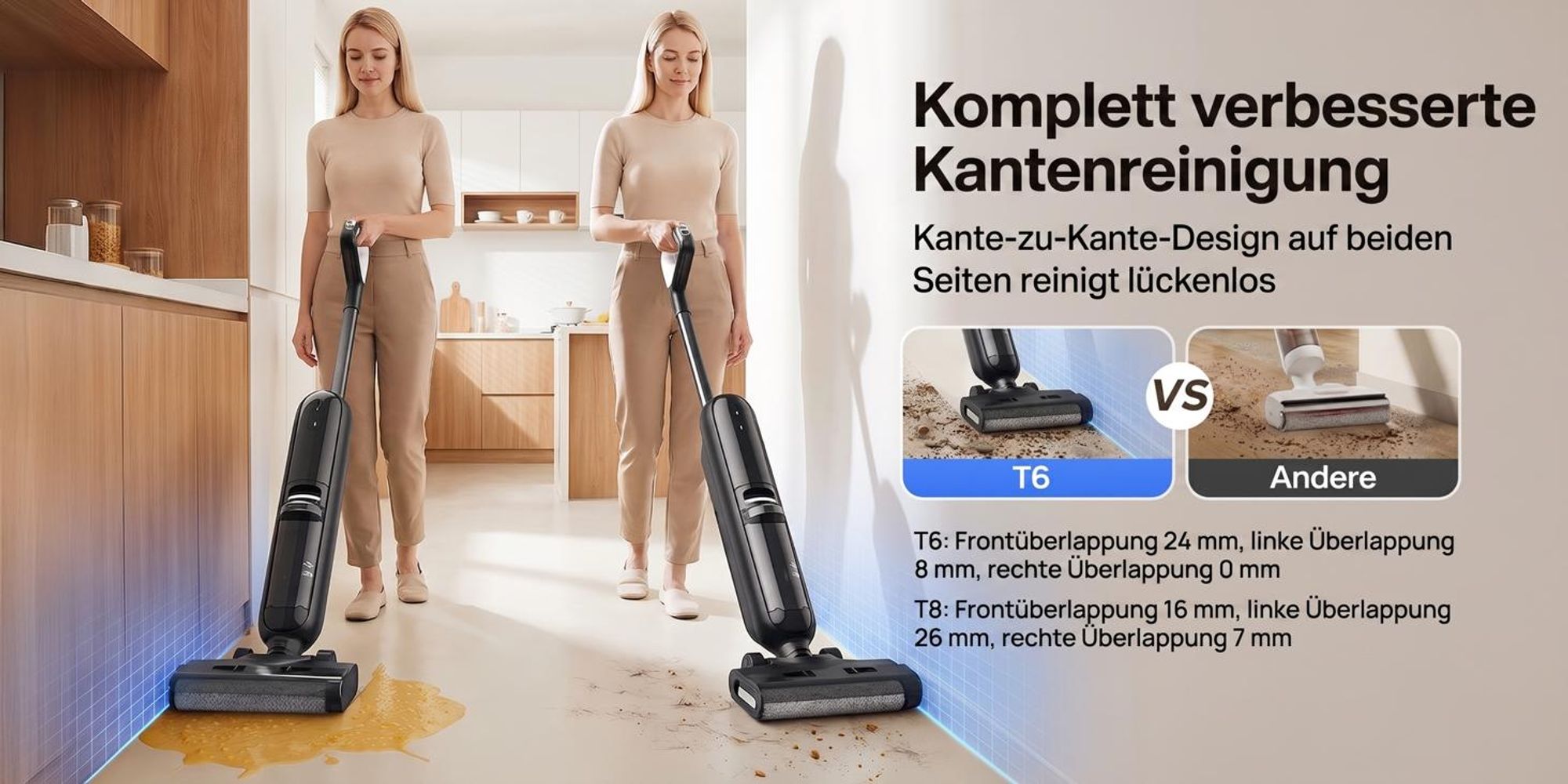 Lubluelu T6 Akku Nass-Trockensauger Kabellos Saugwischer mit Selbstreinigung 16000Pa Bodenreiniger mit Wischfunktion 30 Min Laufzeit für HarteBoden