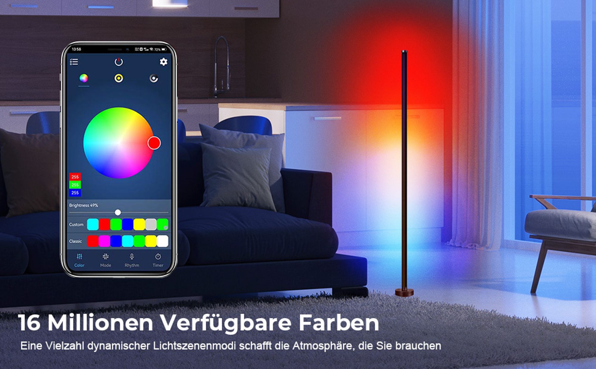 LED Stehlampe RGB ​Dimmbar Stehleuchte Bluetooth App-Steuerung Musik Sync Lichtsaeule Ecklampe Standleuchte mit Fernbedienung