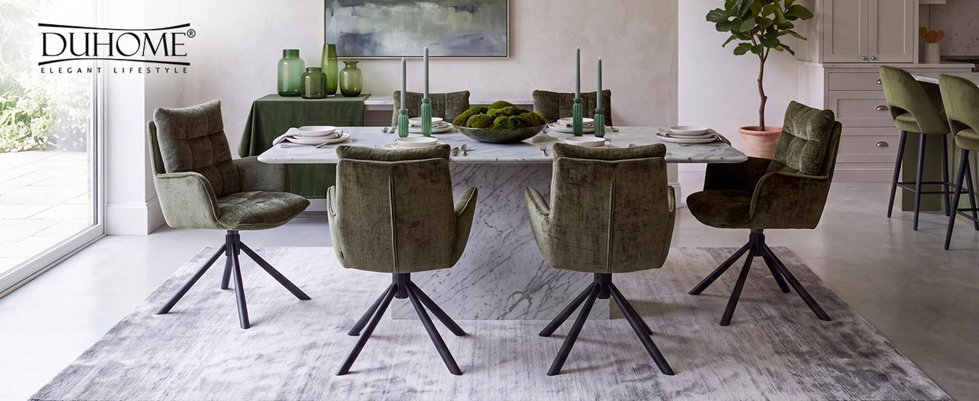 Duhome Sedia da pranzo girevole a 360° Set di 2 poltrone lounge Sedia in ciniglia con funzione di ritorno per ufficio, cucina, soggiorno, camera da letto, verde
