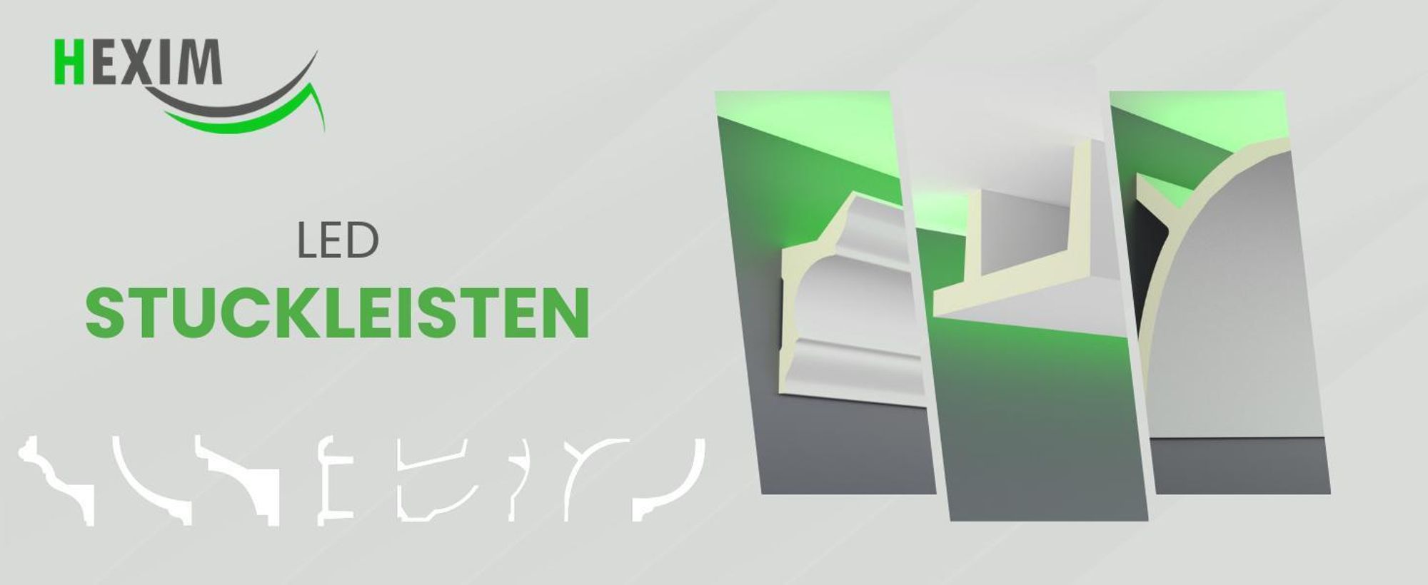 HEXIM LED Stuckleisten Muster - Indirekte Beleuchtung mit Deckenleisten aus PU, leicht & lichtundurchlässig- (20cm LED-18) Lichtvouten Fassaden Weiß