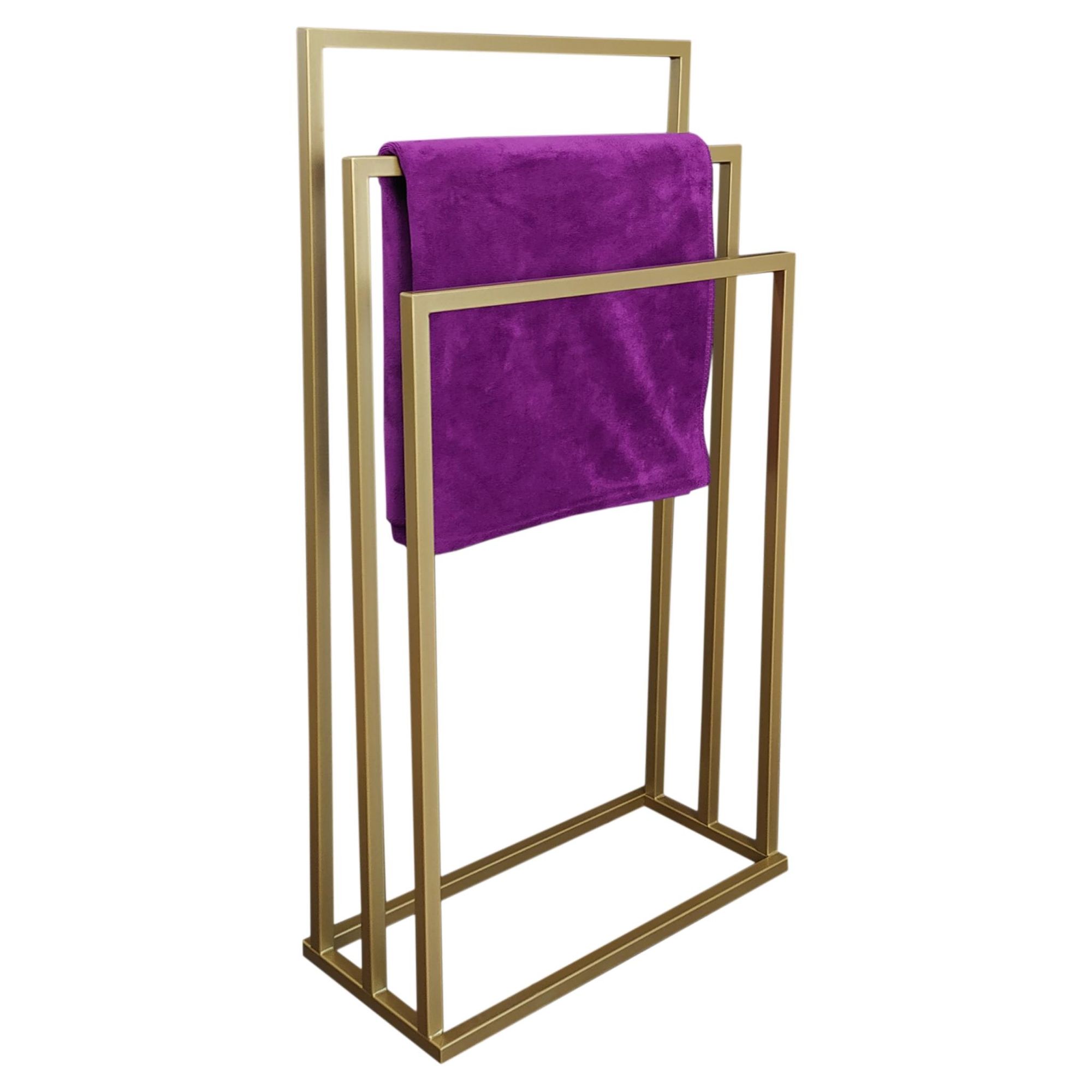 HMP Handtuchständer freistehend 3 Stangen Exklusiv – Handtuchhalter aus einem Stück, 100% Metall gold Glanz, Glamour Badezimmer