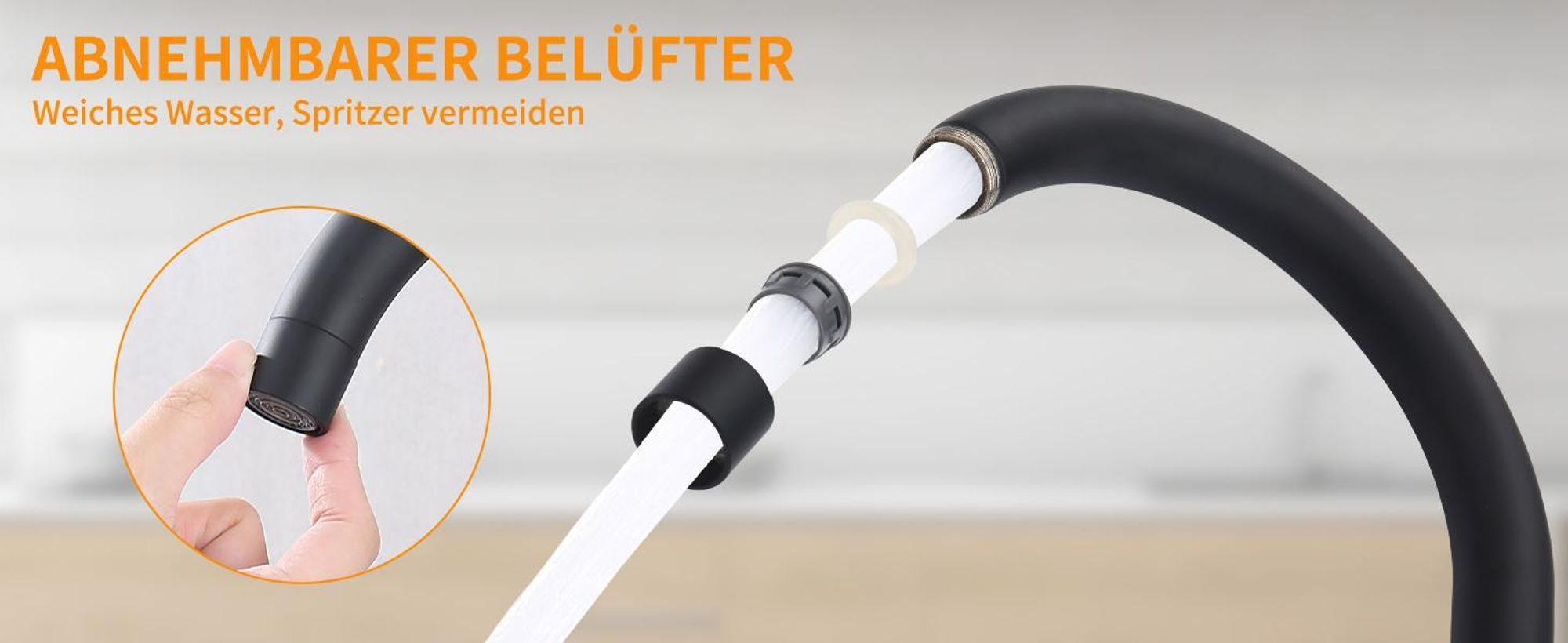 Wasserhahn Küche,Hochdruck Küchenarmatur,Edelstahl Spültischarmatur 360° Schwenkbare,Mischbatterie Armatur,Schwarz Küchenarmaturen，Kitchen Tap