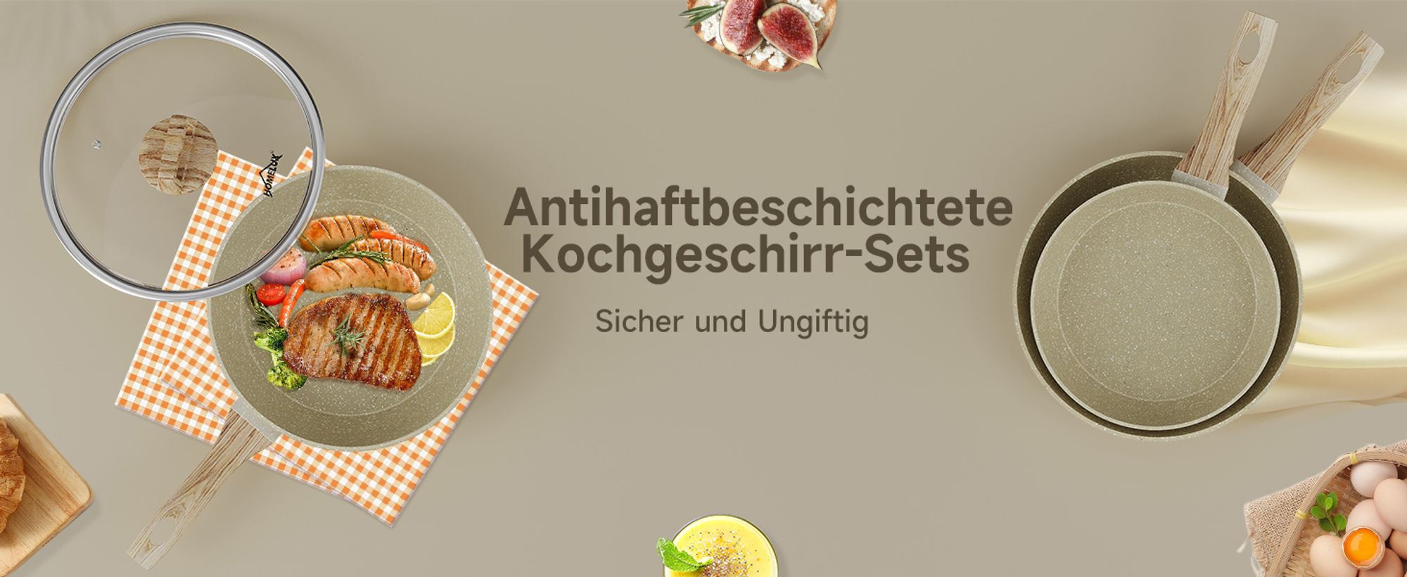 Topfsets, 12-teilige Kochtopfset Antihaft-beschichtete, Aluminium Topfset Induktion Induktionstöpfe mit Deckel, ,Töpfe & pfannen, Beige
