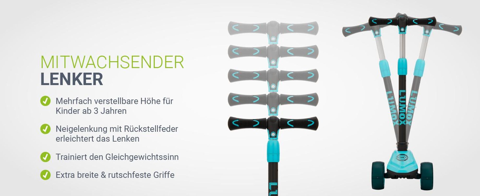 JUSKYS® Kinderroller Lumox - Blau, LED Räder, höhenverstellbarer Kinderscooter