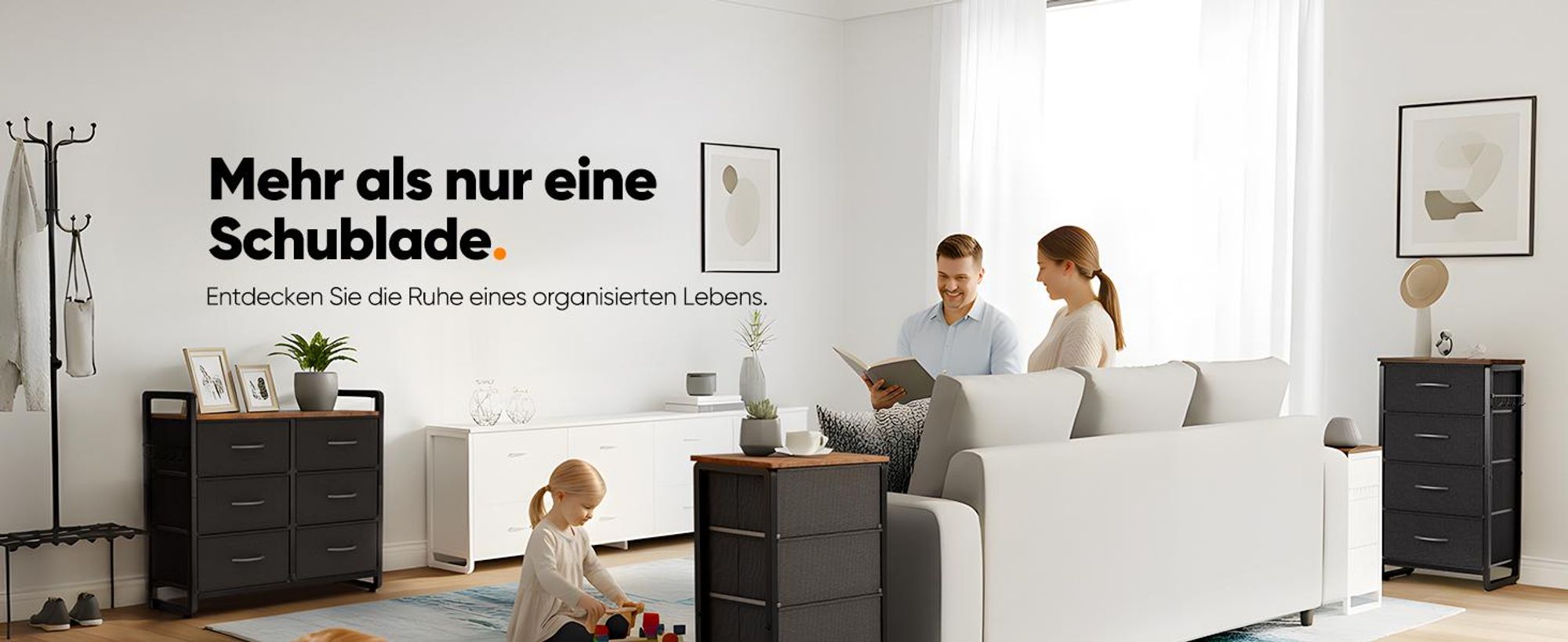 HOKEEPER Kommode, Kommoden mit 6 Schubladen aus Stoff, Schrank für Schlafzimmer, Chest of Drawers Wohnzimmer mit Stabiler Stahlrahmen, Holzplatte
