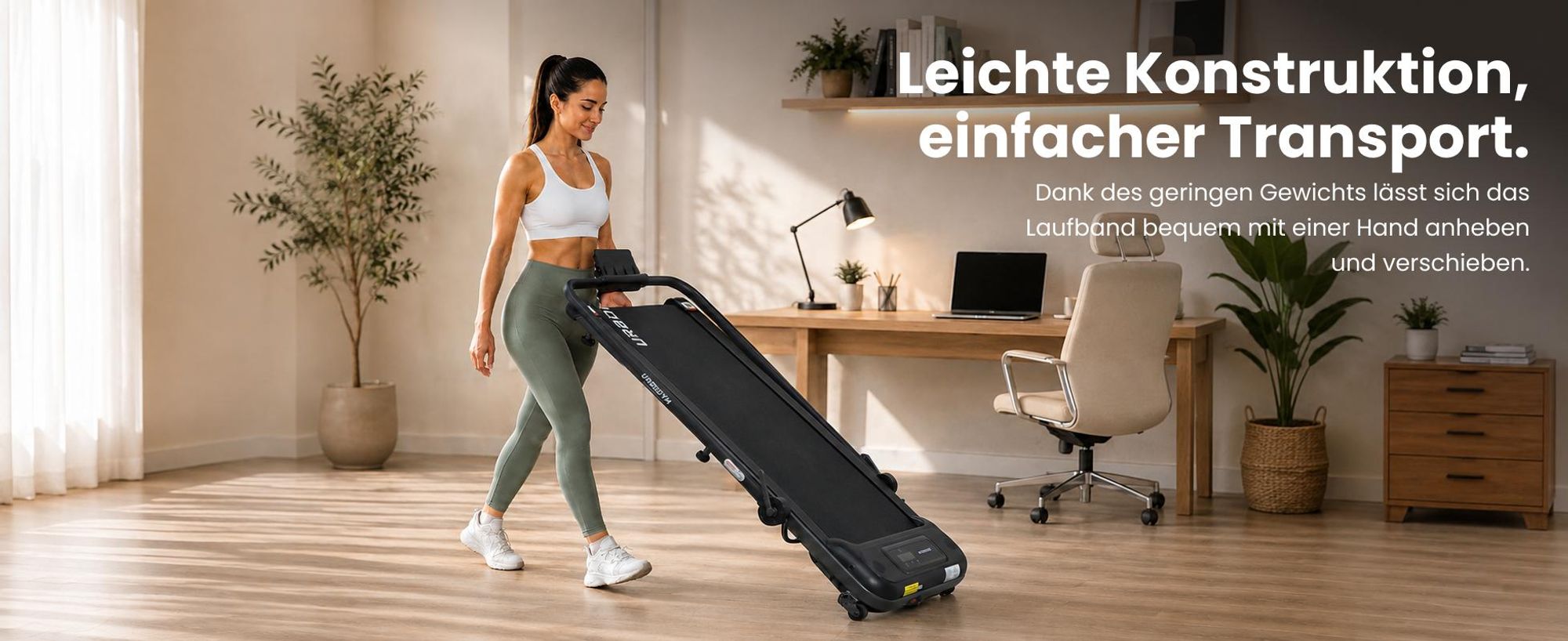 URBOGYM ZUNO PRO Laufband 2in1 Walking Pad klappbar bis 10 km/h, 120 kg, 12 Trainingsprogramme, 2 Steigungsstufen, Bluetooth, LED-Display