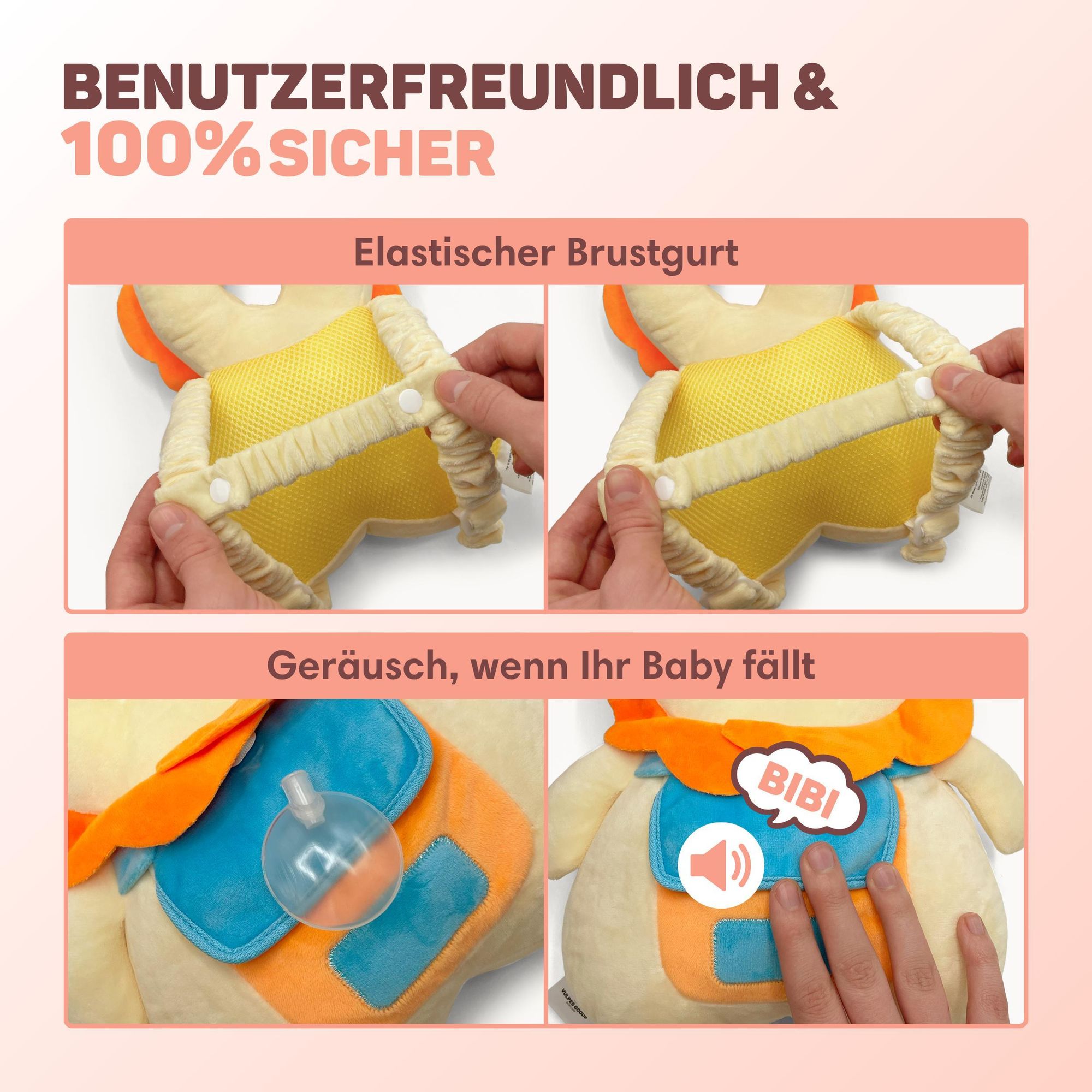 Vulpes Goods Baby Kopfschutz, Fallschutz-Rucksack für Kinder, 3D Löwenform, Kopf-Rückenprotektor Kleinkinder, sicher Krabbeln & Gehen lernen