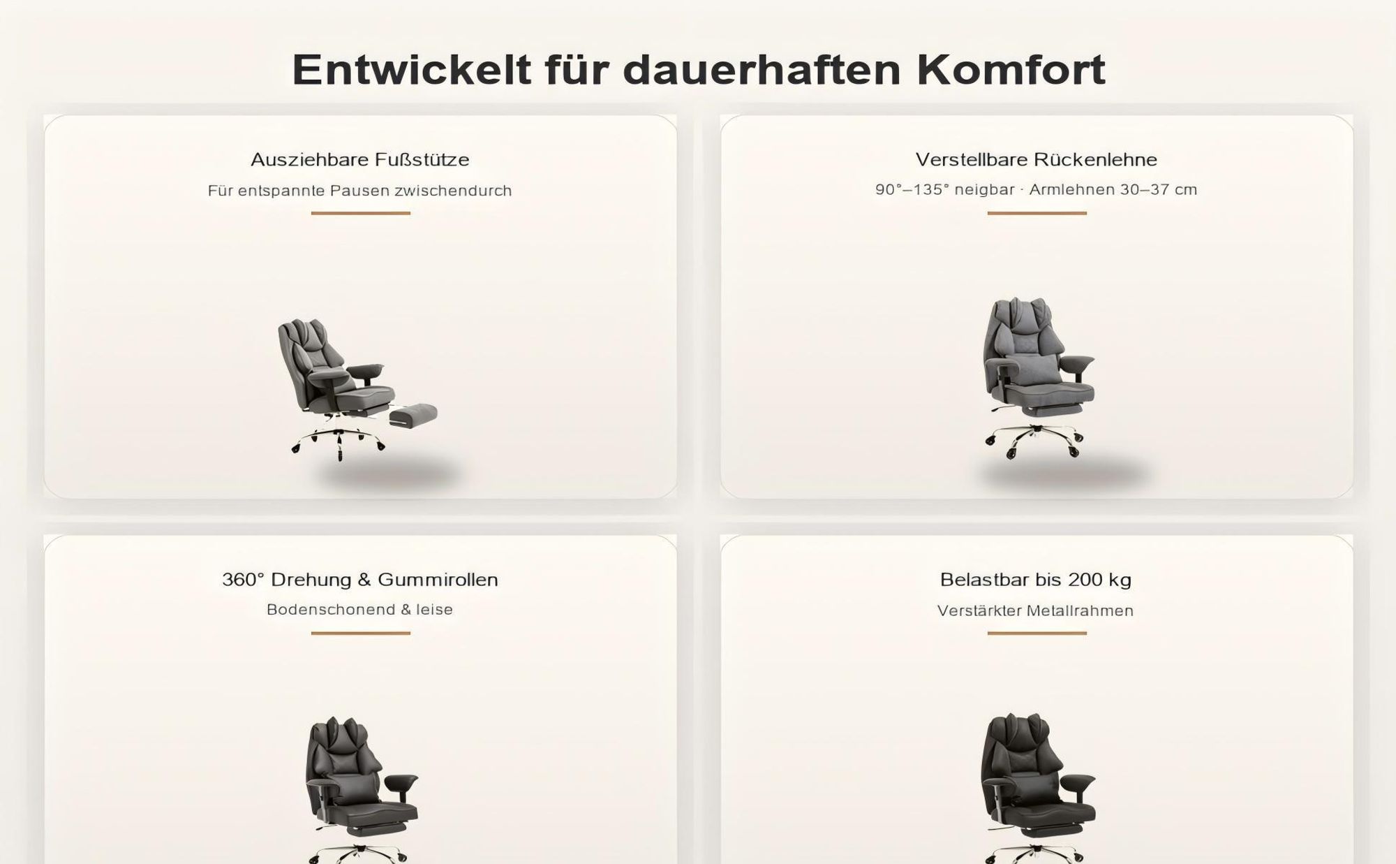 HAPPYHOME XXL Ergonomischer gamingstuhl mit Fußstütze, belastbar bis 200kg,Schreibtischstuhl mit Lendenkissen, Bequem XXL Breiter Sitzfläche