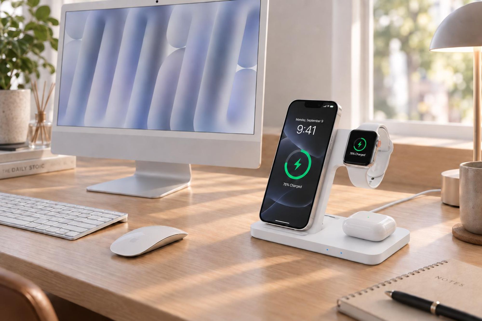 CHEROY 3-in-1 Draadloze Oplader - 15W Snellader - Qi Oplaadstation - Geschikt voor MagSafe iPhone, Apple Watch, AirPods - Wireless Charger - Wit