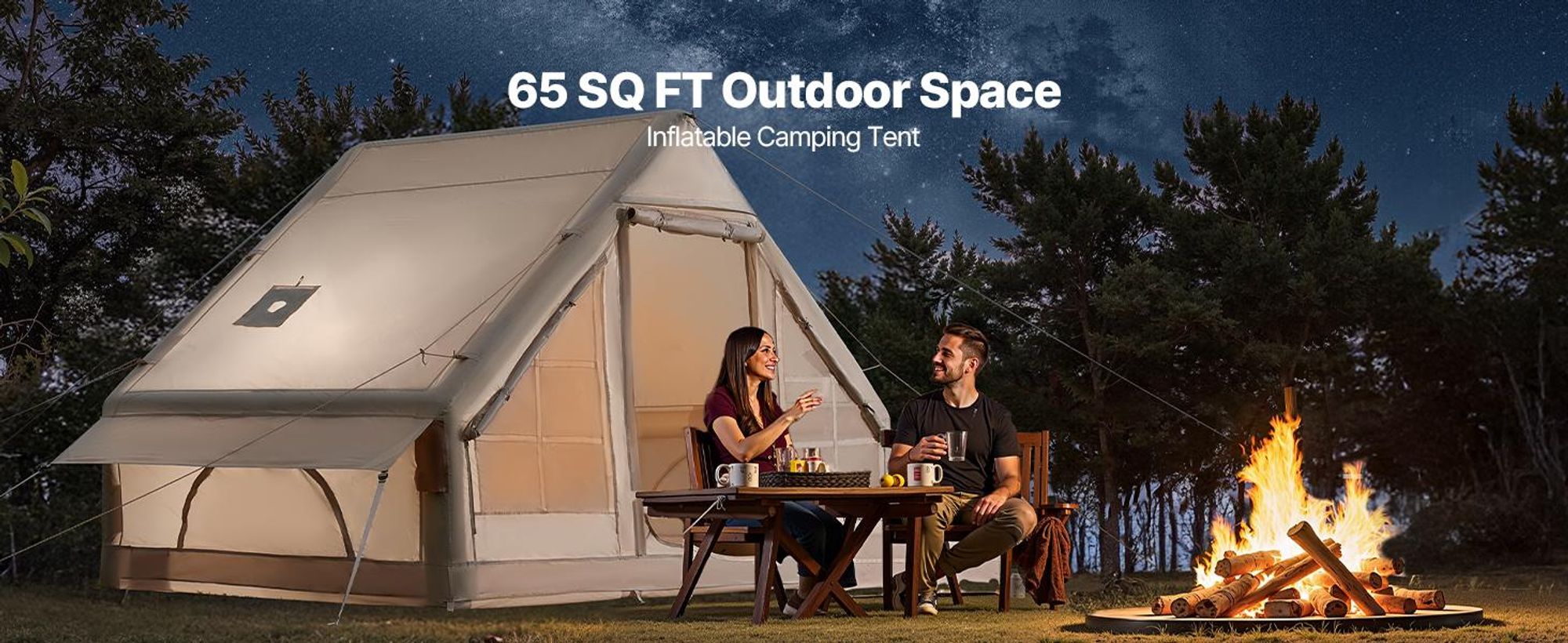 VEVOR Aufblasbare Zelte für Camping 3x2x2m, 3–5 Personen, 300D Oxford 4-Jahreszeiten 2 Türen & 2 Netzfenstern, inkl. Aufbewahrungstasche für Transport