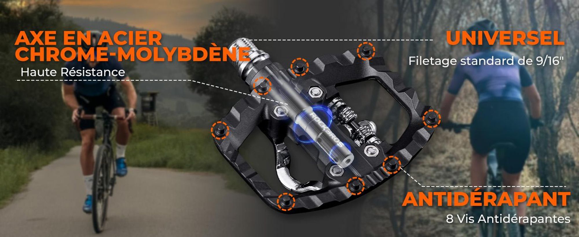 ROCKBROS Pedales SPD/Plataforma con Calas, Nylon 9/16" para MTB Gravel Ruta