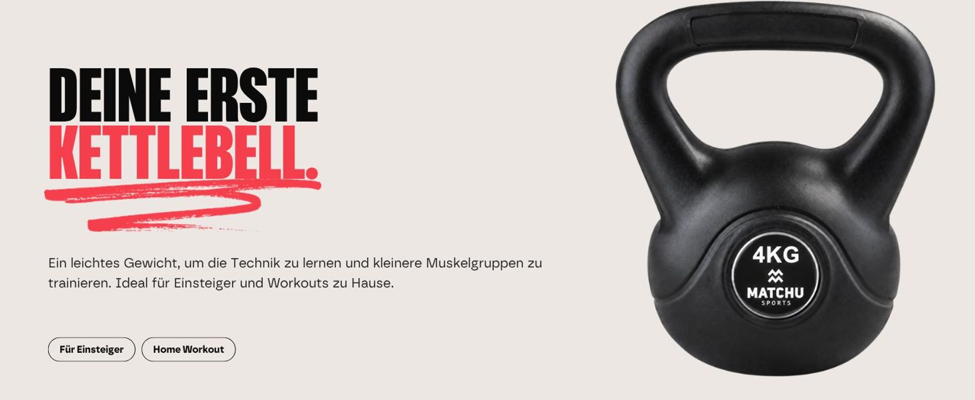 Matchu Sports Kettlebell 4 kg mit Kunststoffhülle und Betonfüllung – Kugelhantel für Krafttraining und Functional Fitness zu Hause – Schwarz
