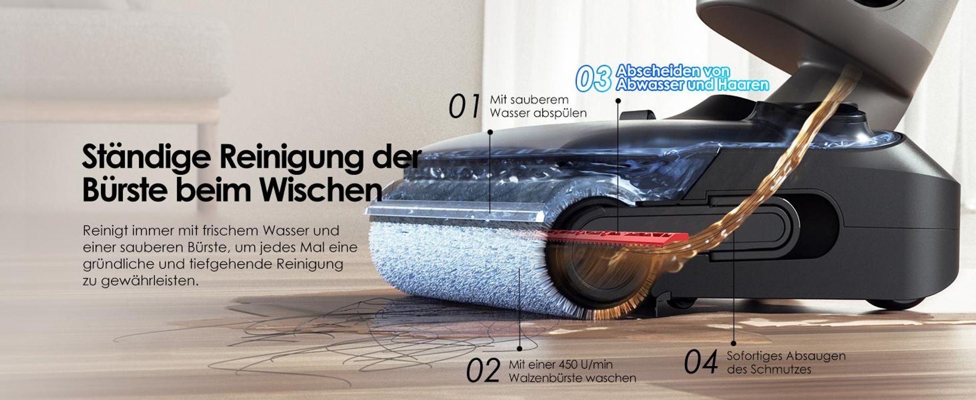 Tineco FLOOR ONE i6 Stretch Nass Trockensauger, Selbstreinigung 5 Min Flashdry, 180° Lay-Flat, 20kPa, 40 Min, Beidseitige Kantenreinigung Waschsauger