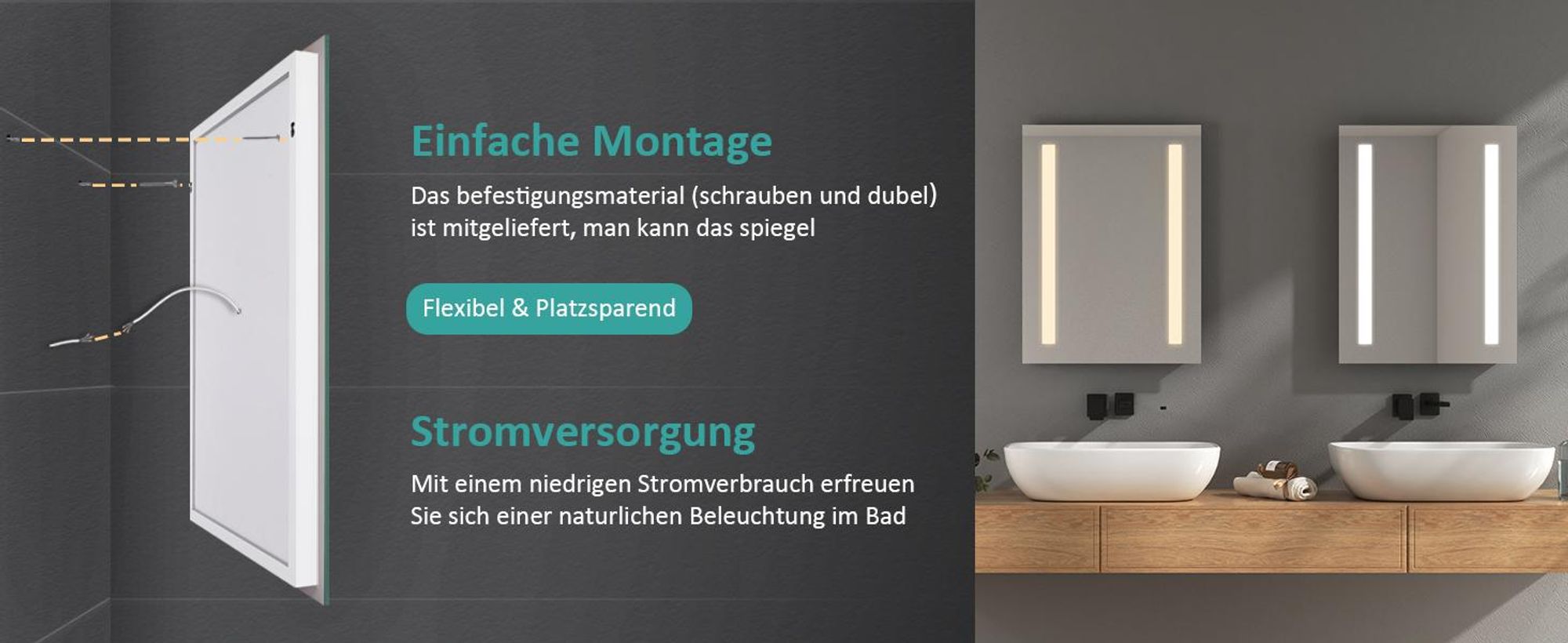 EMKE Badspiegel 45x60cm Badezimmerspiegel mit LED Beleuchtung Tastenschalter und Beschlagfrei 2 Lichtfarbe Warmweiß/Kühlweiß Lichtspiegel IP44 Energiesparend Wandspiegel