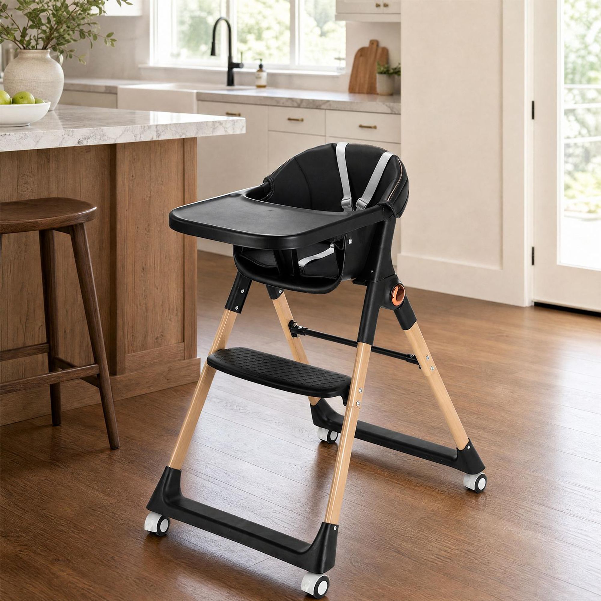 OYAJIA Hochstuhl Kinderstuhl Stuhl Baby Kinderstuhl Klappbar mit Esstablett Babystuhl mit Tablett und 5-Punkt-Gurt, Fußstütze, Einfach zu Reinigen