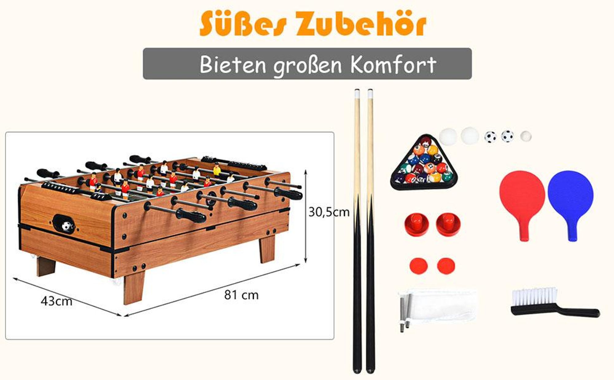 COSTWAY 4 in 1 Spieltisch, Billardtisch & Tischtennistisch & Air Hockeytisch & Tischkicker, Multifunktionsspieltisch aus Holz, perfekt für Spielzimmer, Bars, Partys, für Kinder und Erwachsene