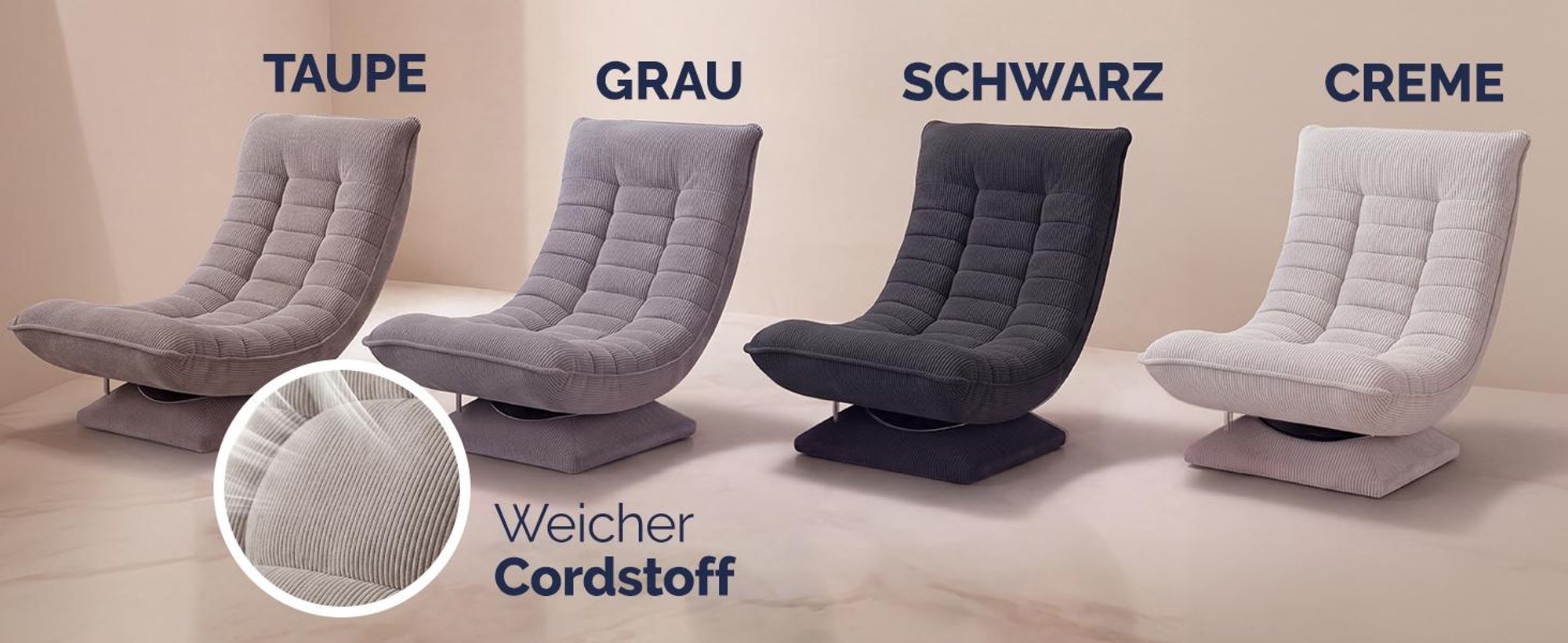 CASARIA Relaxsessel mit Verstellbarer Rückenlehne Cord Grau