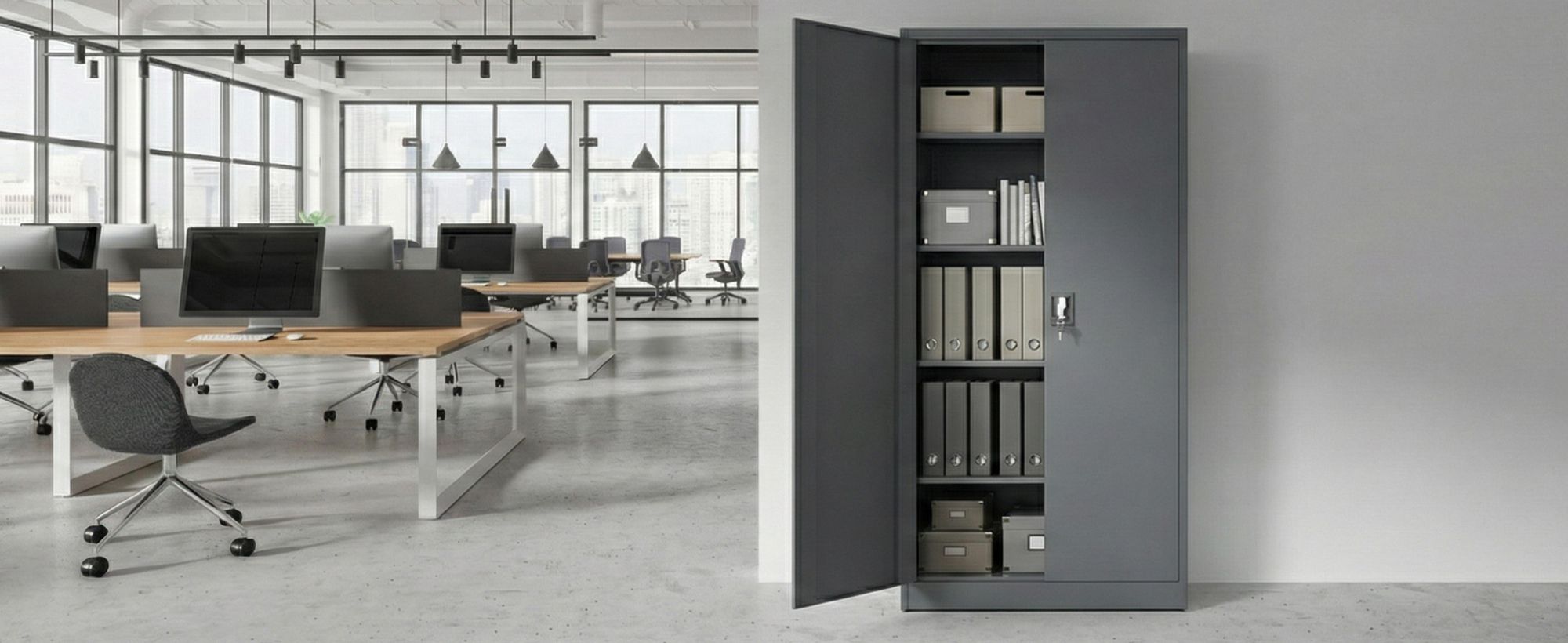 Muralo Metallschrank für Büro AKTENSCHRANK für Dokumente und Ordner – Stahlschrank – Anthrazit – abschließbar 90x40x185cm