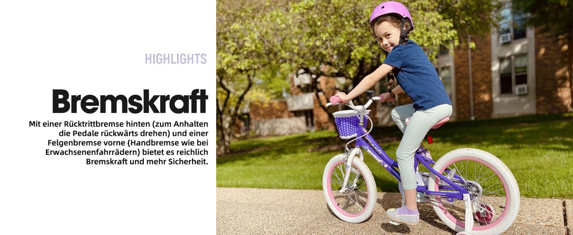 HILAND 14 Zoll Mädchen Kinderfahrrad mit Korb & Bändern, Vorderen Zangenbremse & Rückwärtige Pedalbremse, Stützräder, Hell-Pink