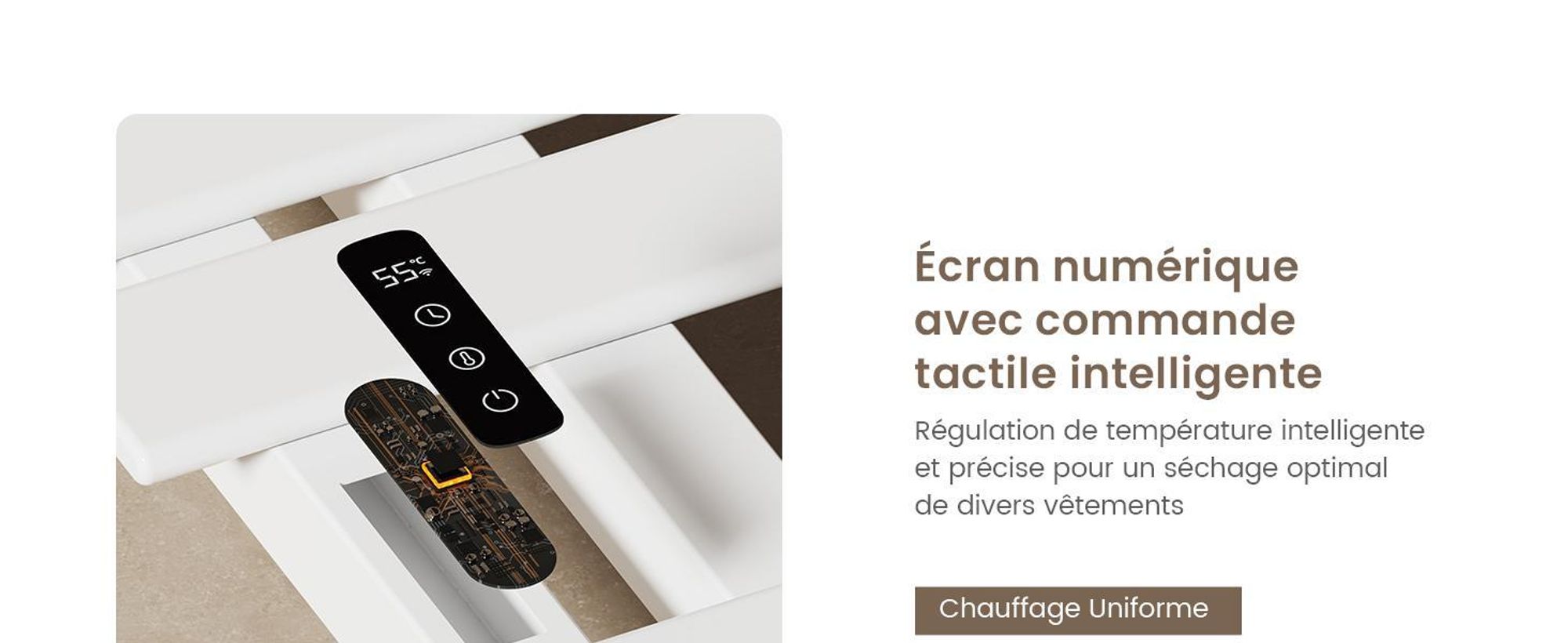 EMKE Sèche-serviettes électrique 1300X500mm 440W blanc, intelligent WiFi App, LCD tactile, Minuterie 1-9H, IPX5