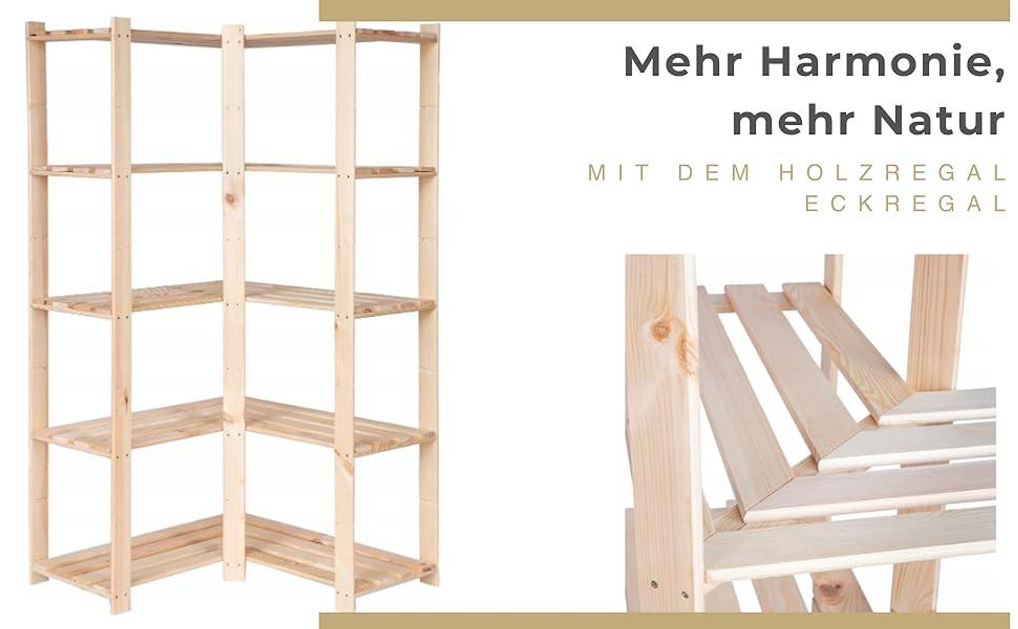 STOLMAK Holzregal Eckregal 83x170x38 cm Kiefernholz Standregal mit 5 Ablagen Natur Lagerregal Kellerregal Badregal für Wohnzimmer Garage
