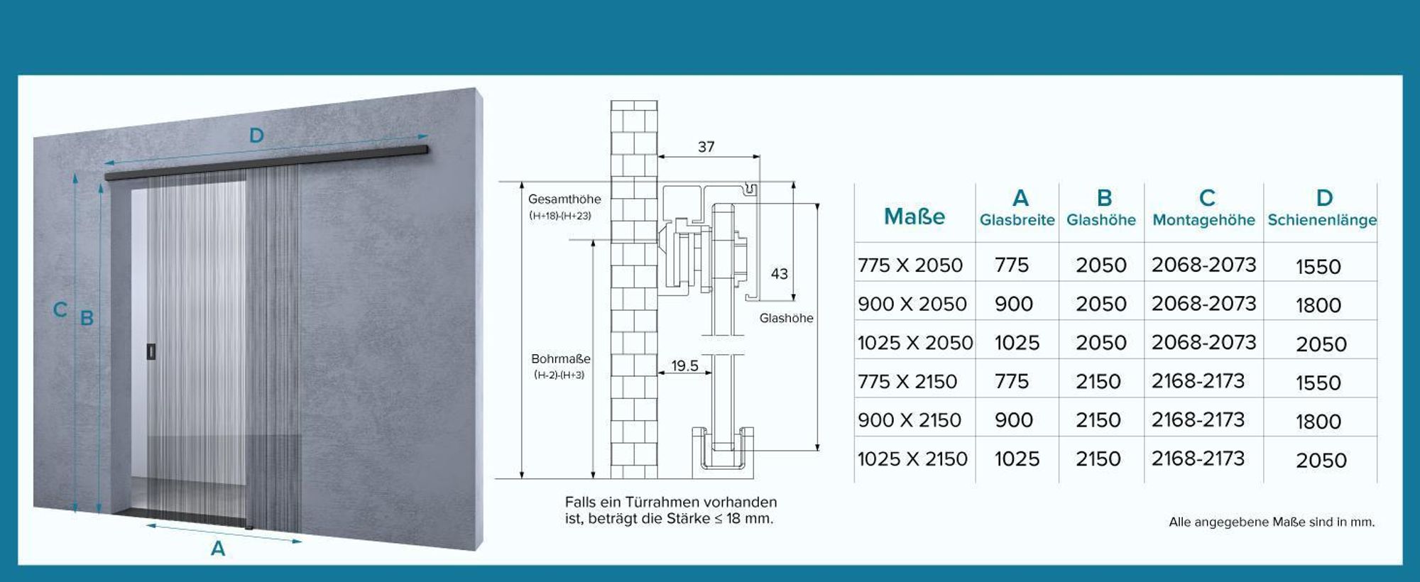 doporro Glasschiebetür Komplettset Softclose 90 x 205 cm Schiebetür mit Sicherheitsfolie 8mm ESG-Sicherheitsglas Zimmertür Glas Schwarz gebürstet Muranino-001