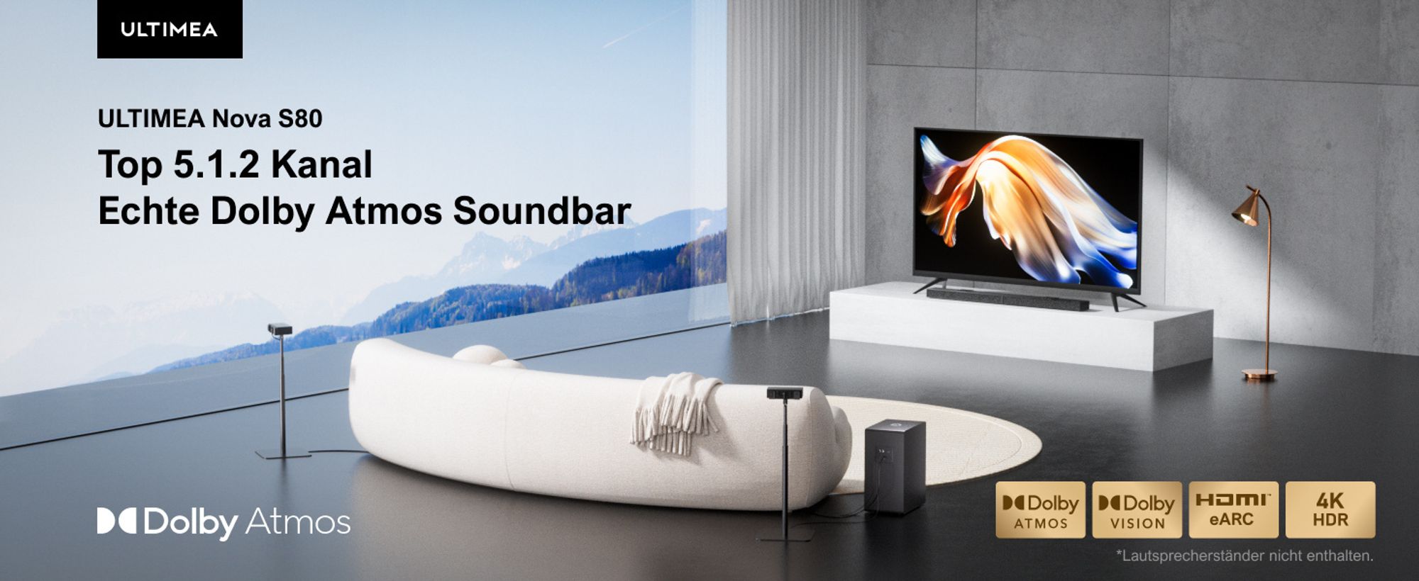 ULTIMEA 5.1.2 Kanal Soundbar für TV Geräte mit Dolby Atmos, Heimkino Surround Soundsystem mit Subwoofer für Kino Sound, HDMI/Opt/Bluetooth