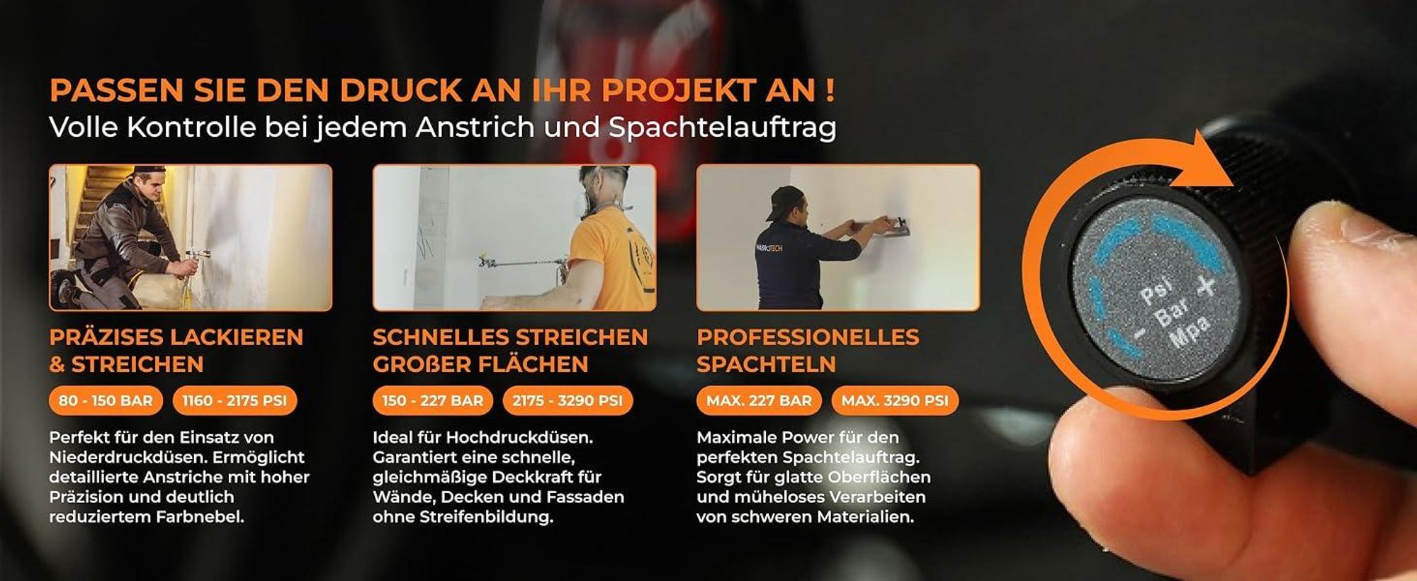 Airless Farbspritzgerät Spachtelspritzgerät WT60 3000W 6 L/min 227 bar Hochdruck Farbsprühsystem Spritzspachtelgerät für Wandfarbe und Spachtelmasse