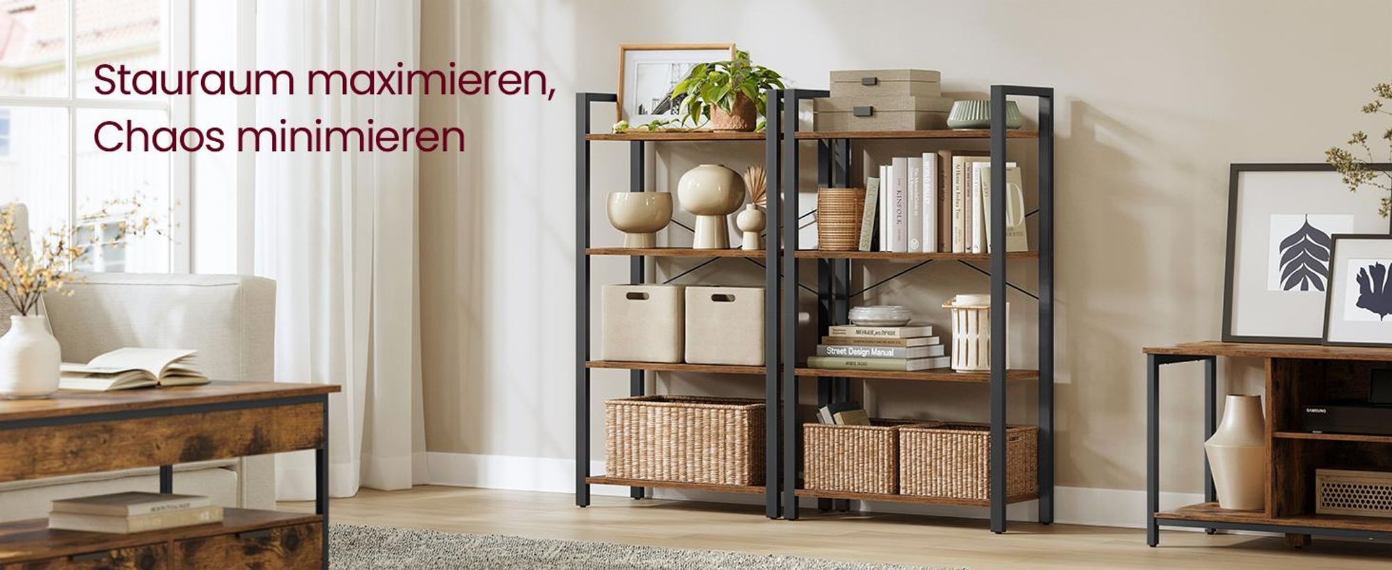 VASAGLE Bücherregal Standregal, Aufbewahrungsregal, mit 4/5/6 Ebenen