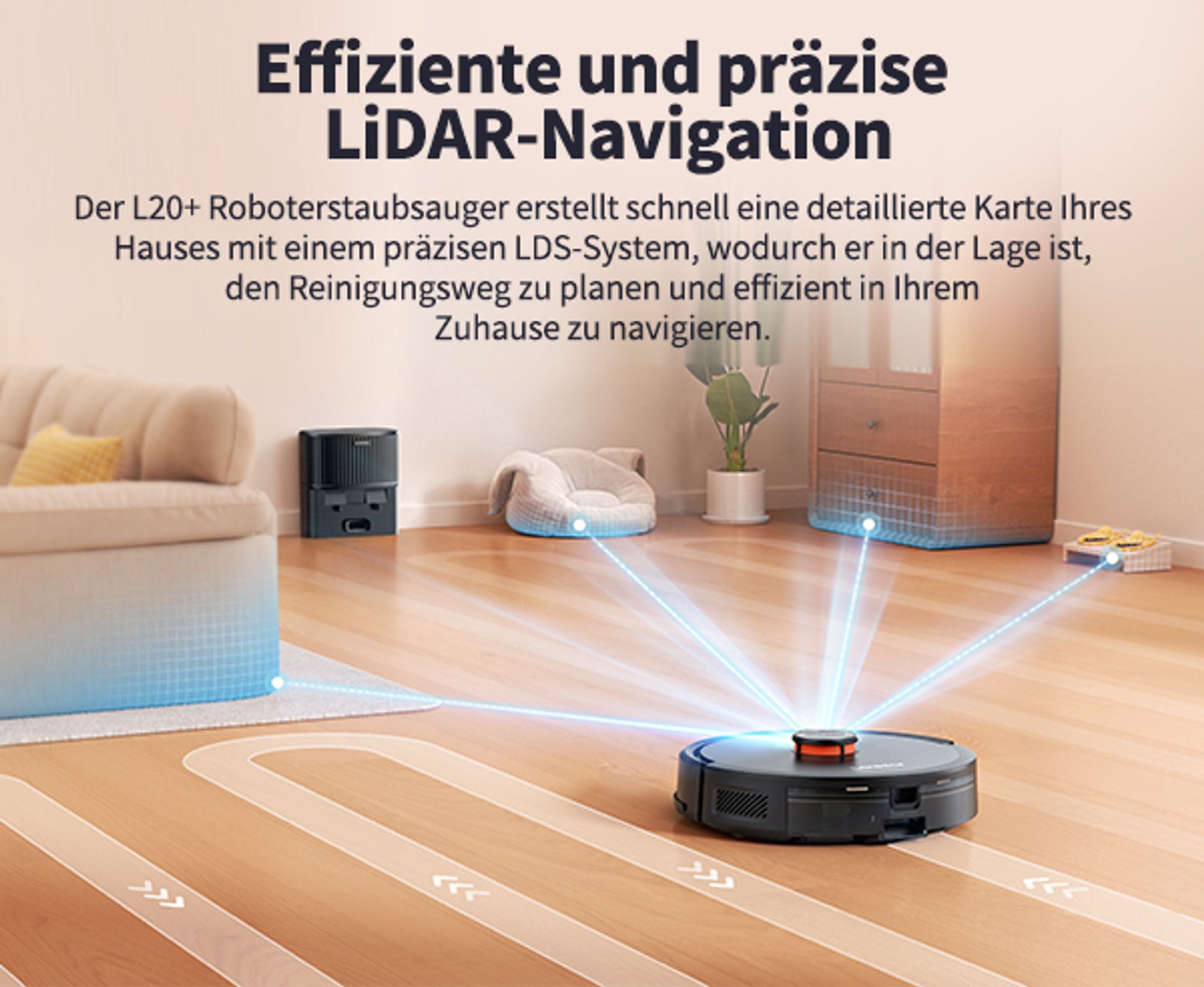 Laresar Lasernavigation Staubsauger Roboter, Roboter Staubsauger mit 5000Pa,kehren, Saugen und Wischen 3 in 1,L20+