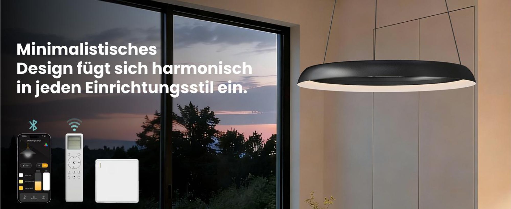 Mai & Mai Pendelleuchte Esstisch, 40cm LED Hängelampe, stufenlos dimmbar höhenverstellbare 20W Esstischlampe mit Fernbedienung Sandschwarz Luvina04