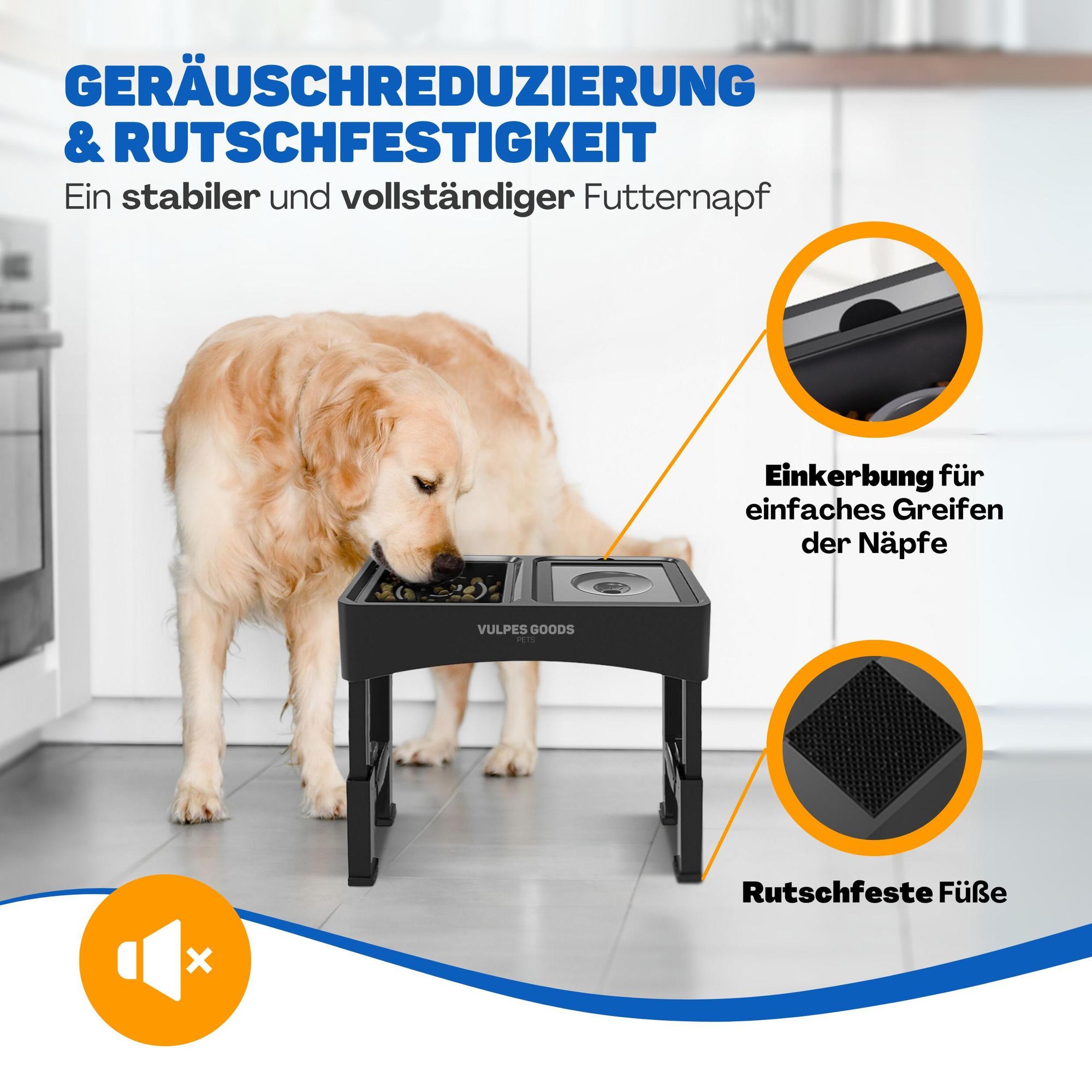 Hundenapf erhöht mit 4 einstellbare Stufen | rutschfest & stabil Antischlingnapf Hunde | abnehmbar und faltbar - Futterstation Hund