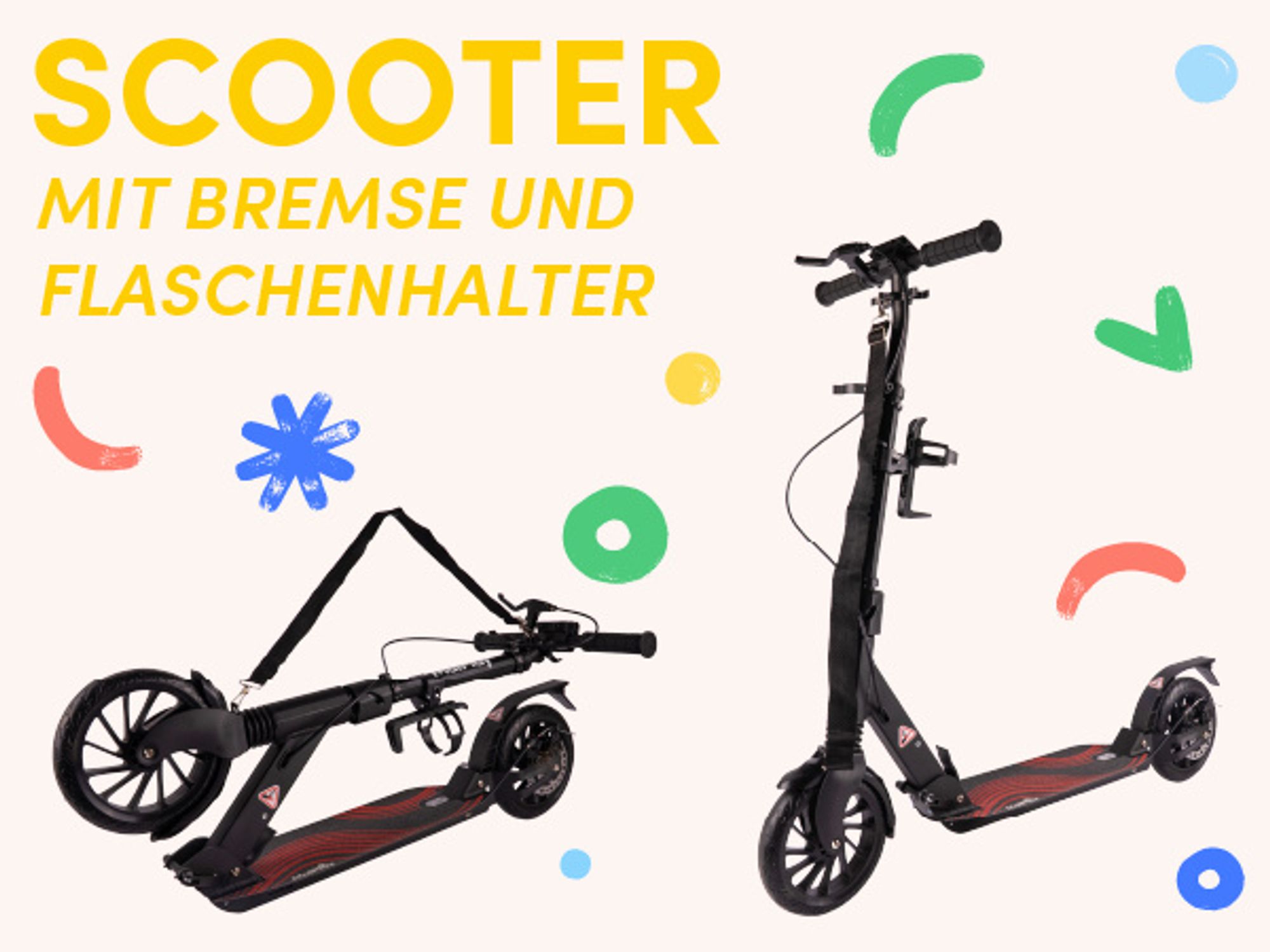 Malplay Kinder Roller ab 2 Jahre für Kinder Scooter mit Flaschenhalter, Gurt Stoßdämpfung, Gross bis zu 100 kg Cityroller