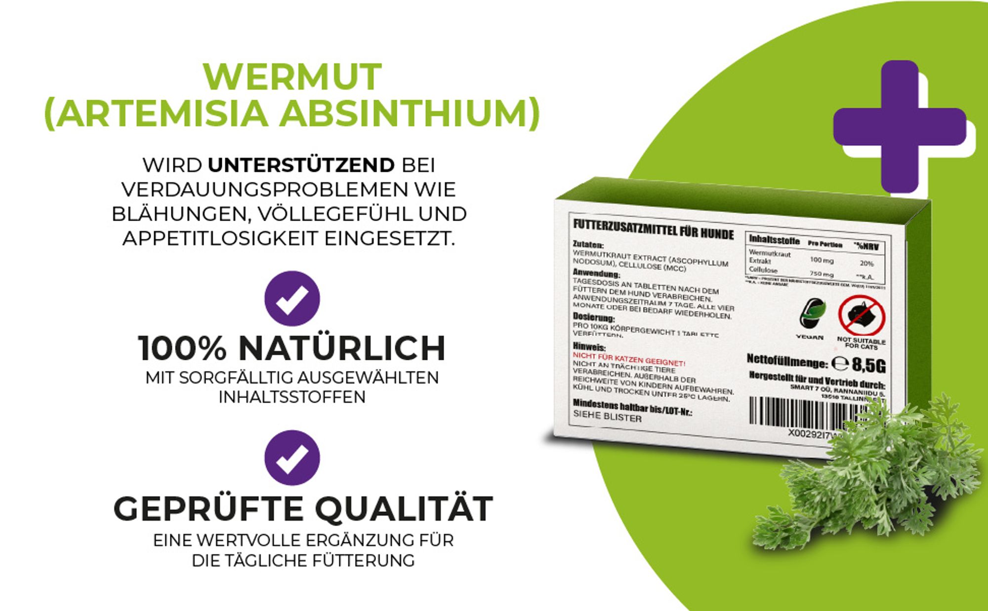 Saint Nutrition® Wurmixit - Wurmmittеl für Hunde – Wurmkur Hund – Wermut – natürlich -  Εntwurmen Hund – ohne künstliche Zusätze - nur für Hunde