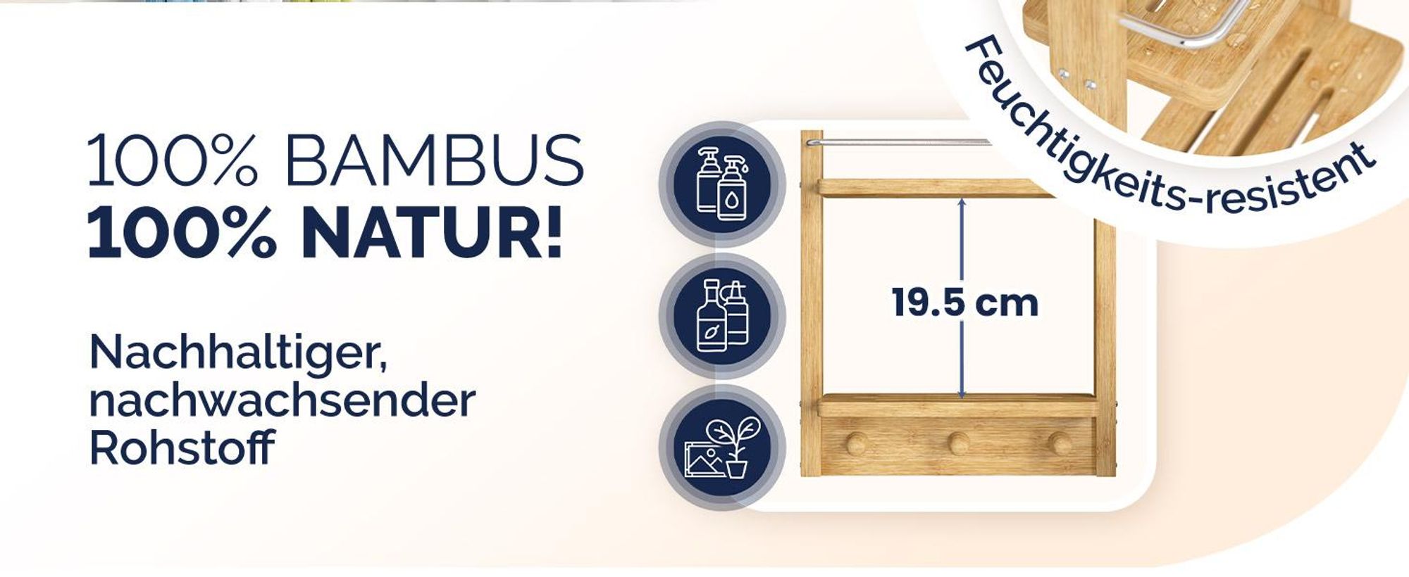 CASARIA® Duschregal Zum Hängen 3 Ablagen 3 Haken 70x29x10cm Duschablage Hängend Badregal Bambus Holz Hängeregal für Dusche Bad Küche Regal