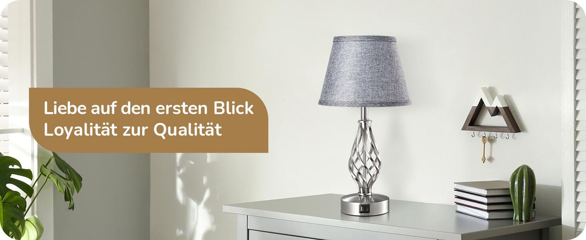EDISHINE 2 Nachttischlampe Dimmbar mit USB Ladefunktion, LED Tischlampe mit 2 Glühbirne, Grau