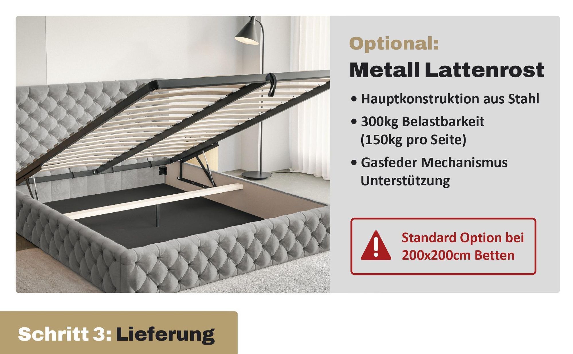 MOTIVENA Dalia Chesterfield Polsterbett 180x200 mit Bettkasten, Holz Lattenrost, Bett 180x200 Beige Samt (Amor 04)