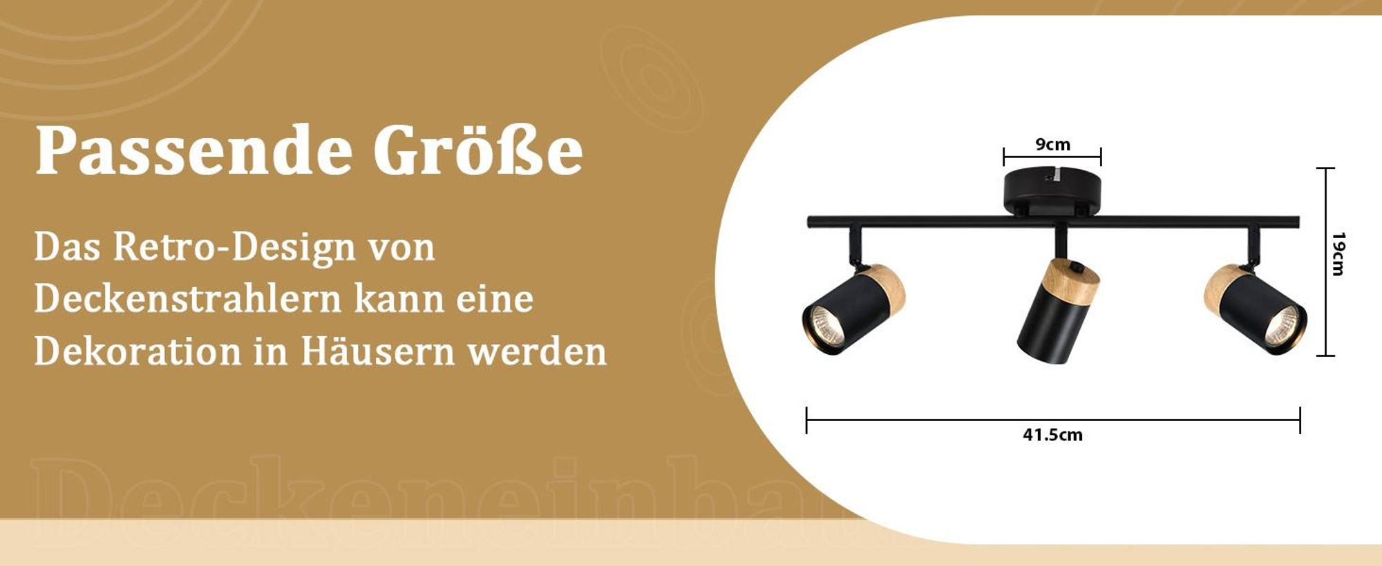 ZMH Deckenleuchte Holz Deckenstrahler 3 Flammig  GU10 Deckenlampe Schwarz Schwenkbar 330° Spotlight für Flur Garage Wohnzimmer Schlafzimmer Küche