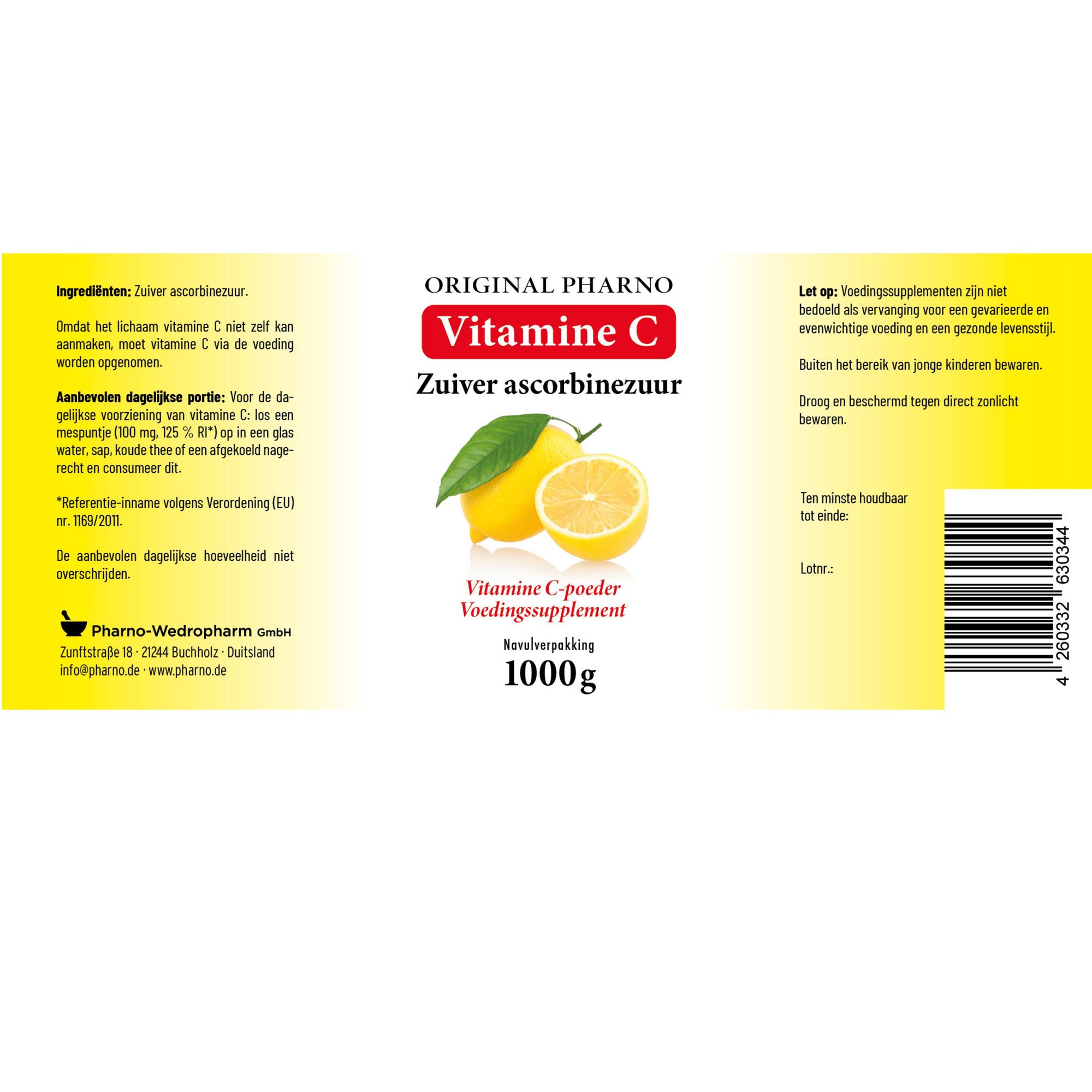Original Pharno Vitamine C-poeder 1 kg – puur ascorbinezuur