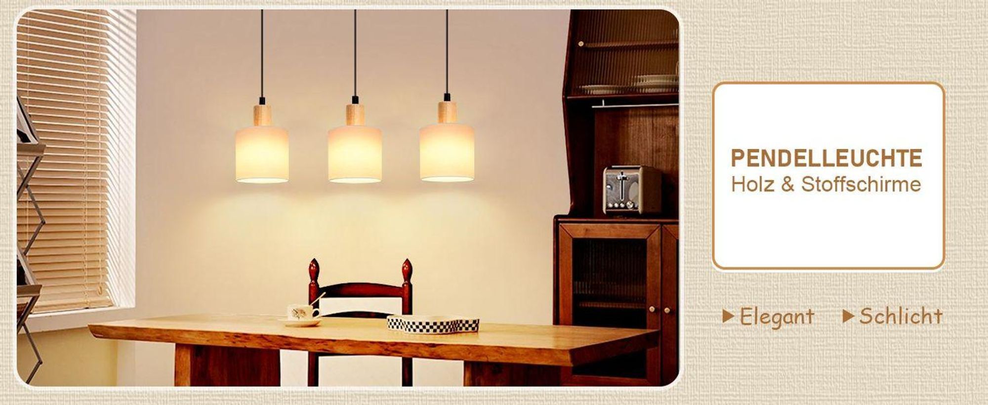 ZMH Pendelleuchte mit Stoffschirm 3 Flammig Holz Esstischlampe Vintage Hängeleuchte E14 Hängelampe für Wohnzimmer Restaurant Schlafzimmer Küche Weiß