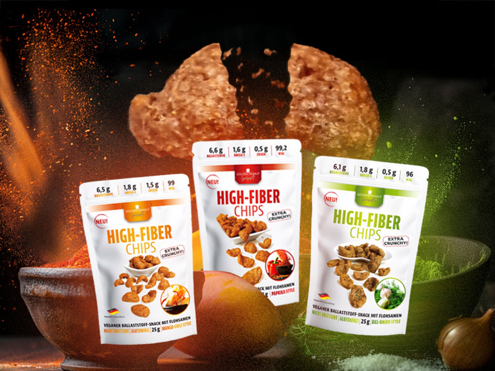 Golden Peanut Gourmet - High-Fiber Chips Paprika Style 25 g Beutel, sättigender Ballaststoff Snack, Omega-3, vegan und glutenfrei