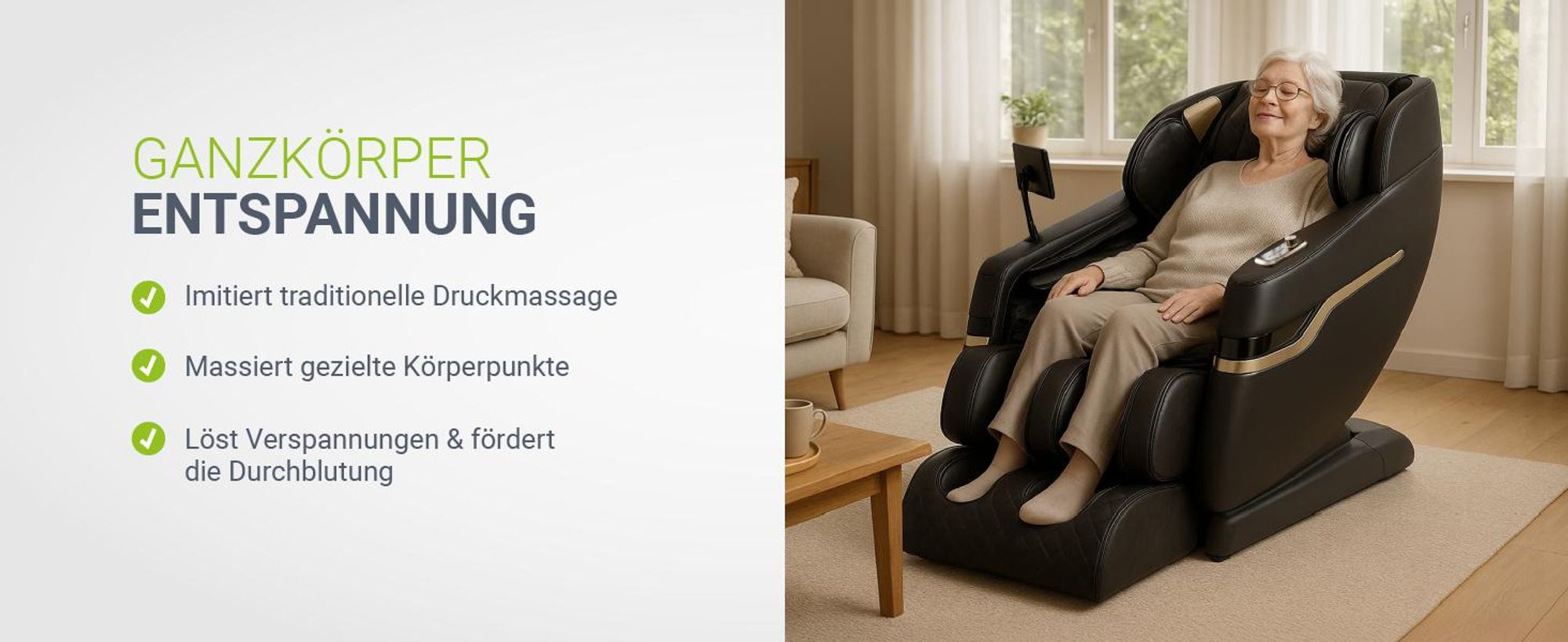 Juskys Massagesessel Naxos, elektronisch, Bluetooth & Heizung – Schwarz