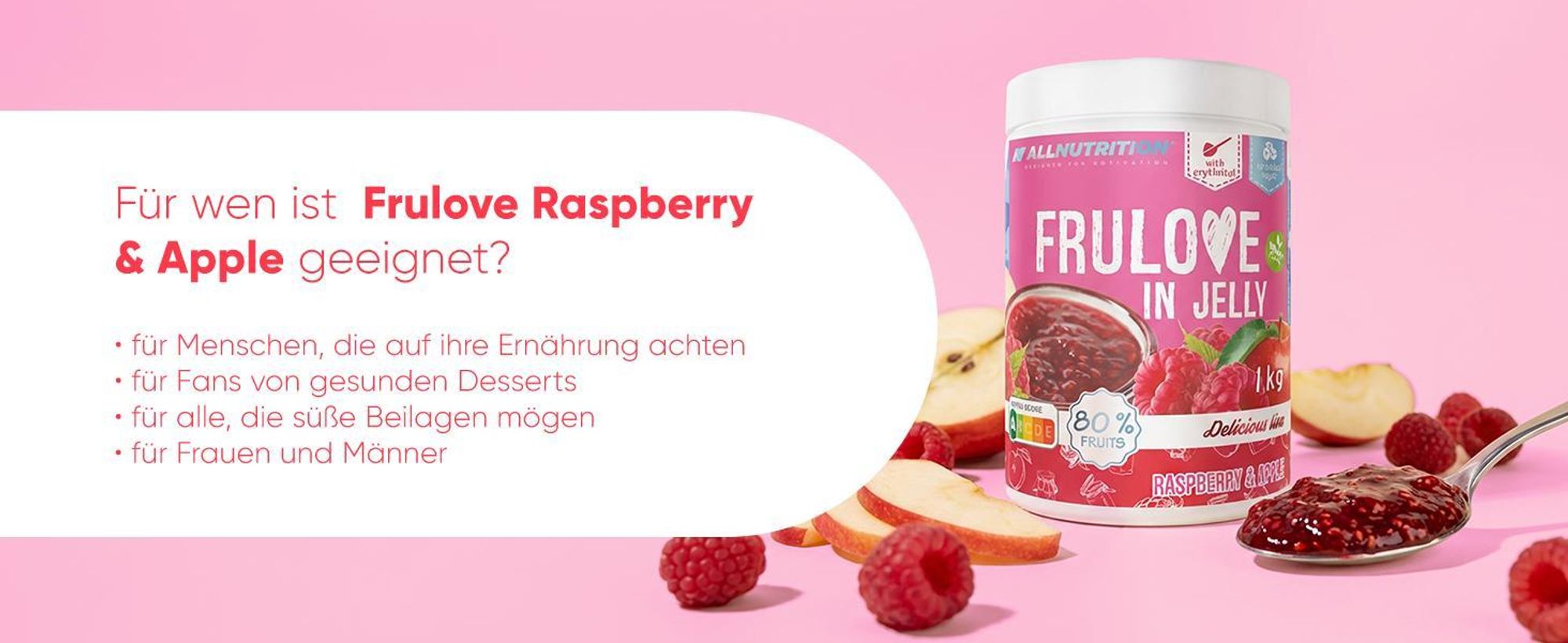 ALLNUTRITION FRULOVE In Jelly Raspberry & Apple 1000g Marmelade Früchte Himbeer-Apfel
