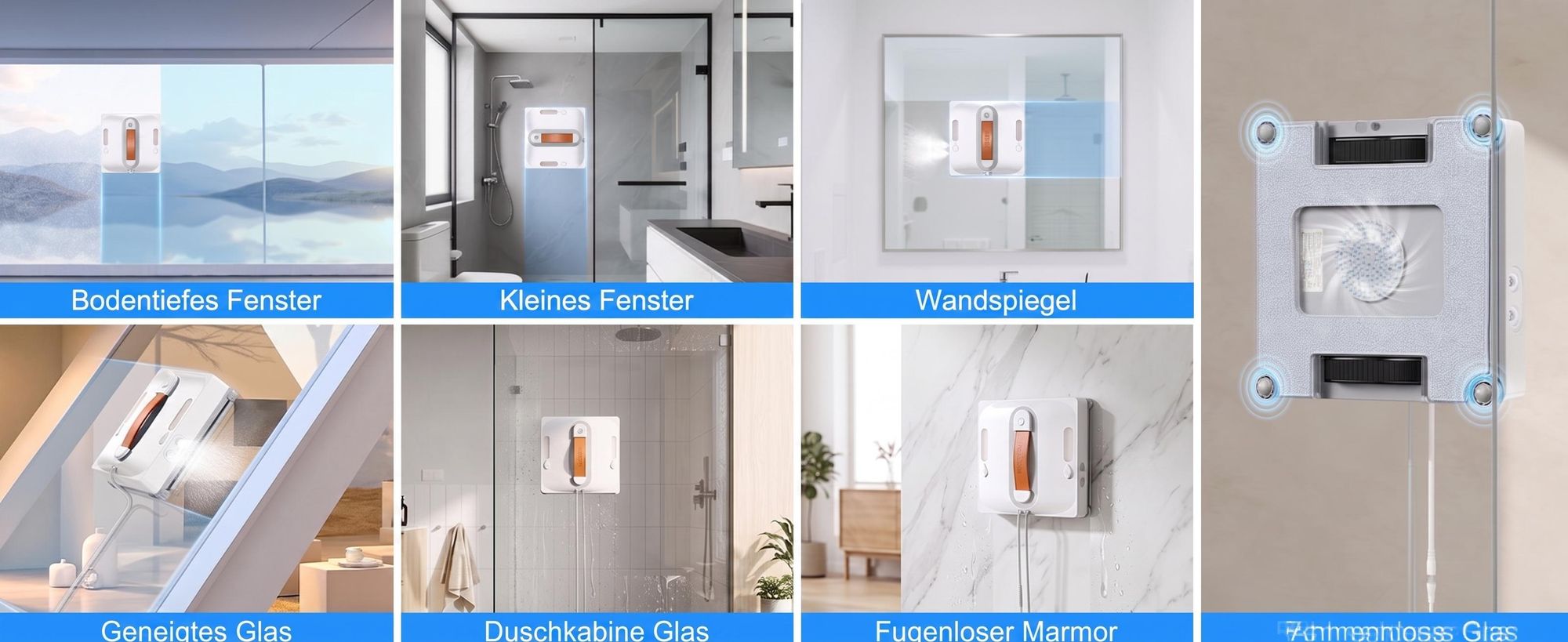 Lubluelu Smart Fensterputzroboter, 9000Pa Saugkraft, Automatische Routenplanung, Kantenreinigung, Waschbare Mikrofasertücher, Doppelseitige Sprühdüsen