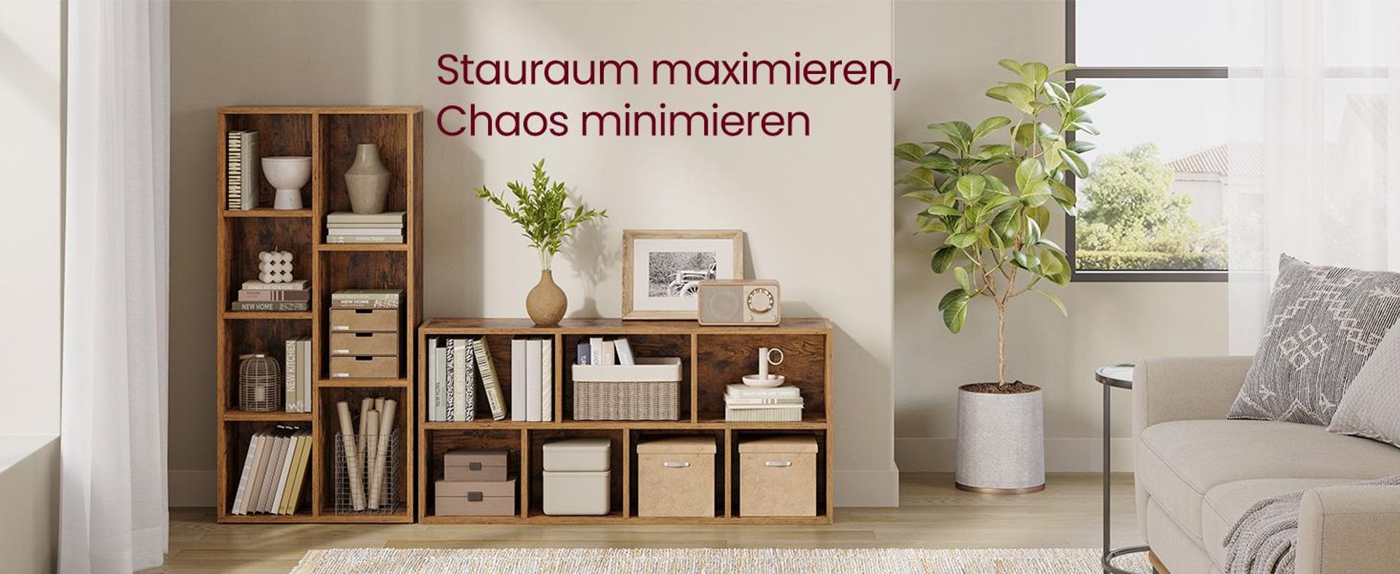 VASAGLE Bücherregal Standregal, mit 7 Fächern, Würfelregal, 24 x 50 x 106
