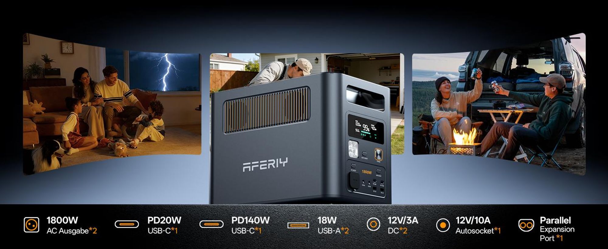 AFERIY P180 Pro Powerstation 1800W 1024Wh LiFePO4 Solargenerator, Erweiterbar bis 5120Wh, App-Steuerung, USV unter 10 ms